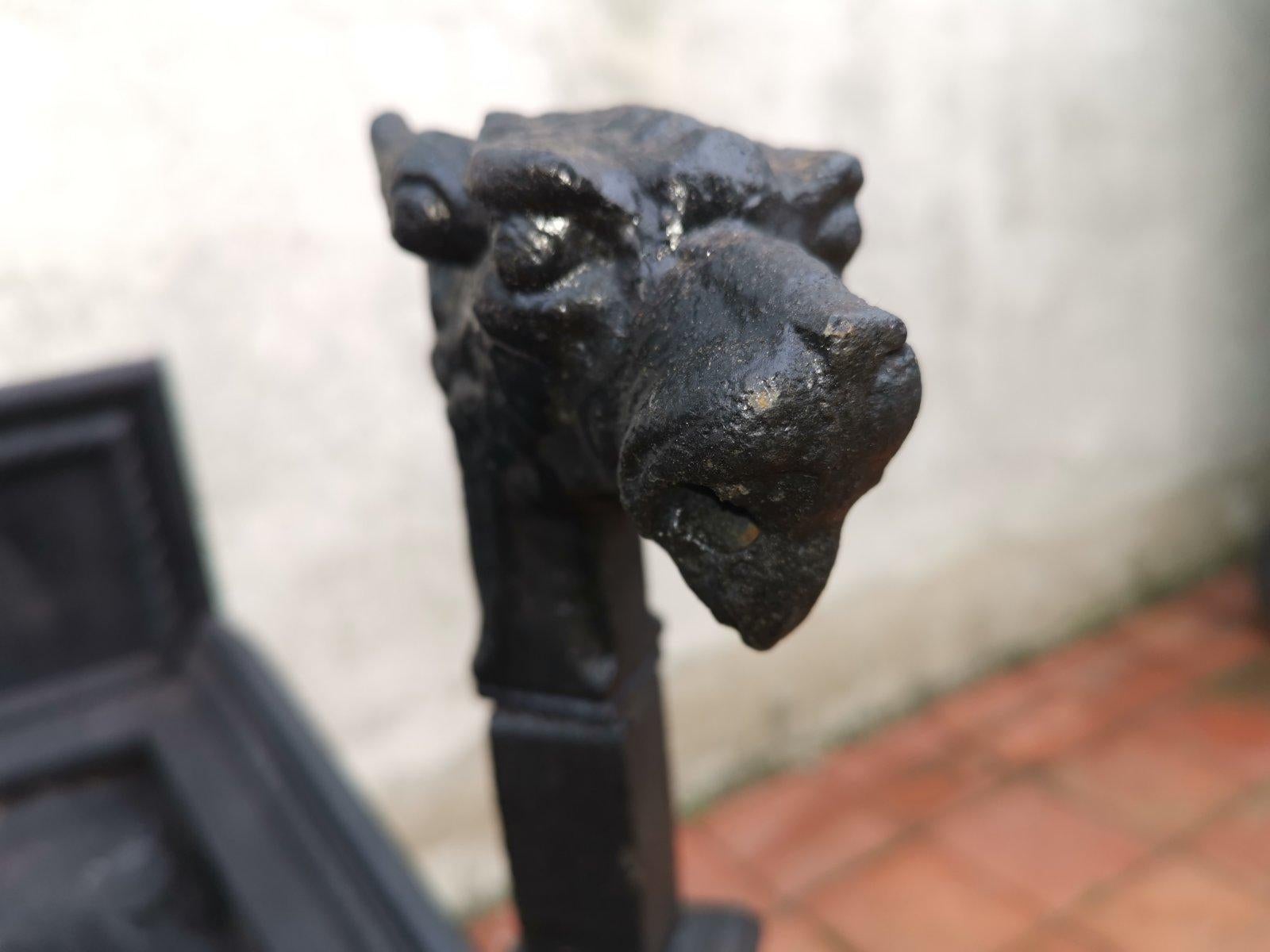 British Hart Son & Peard, an English Aesthetic Movement Fire Grate with Dog Head Finials