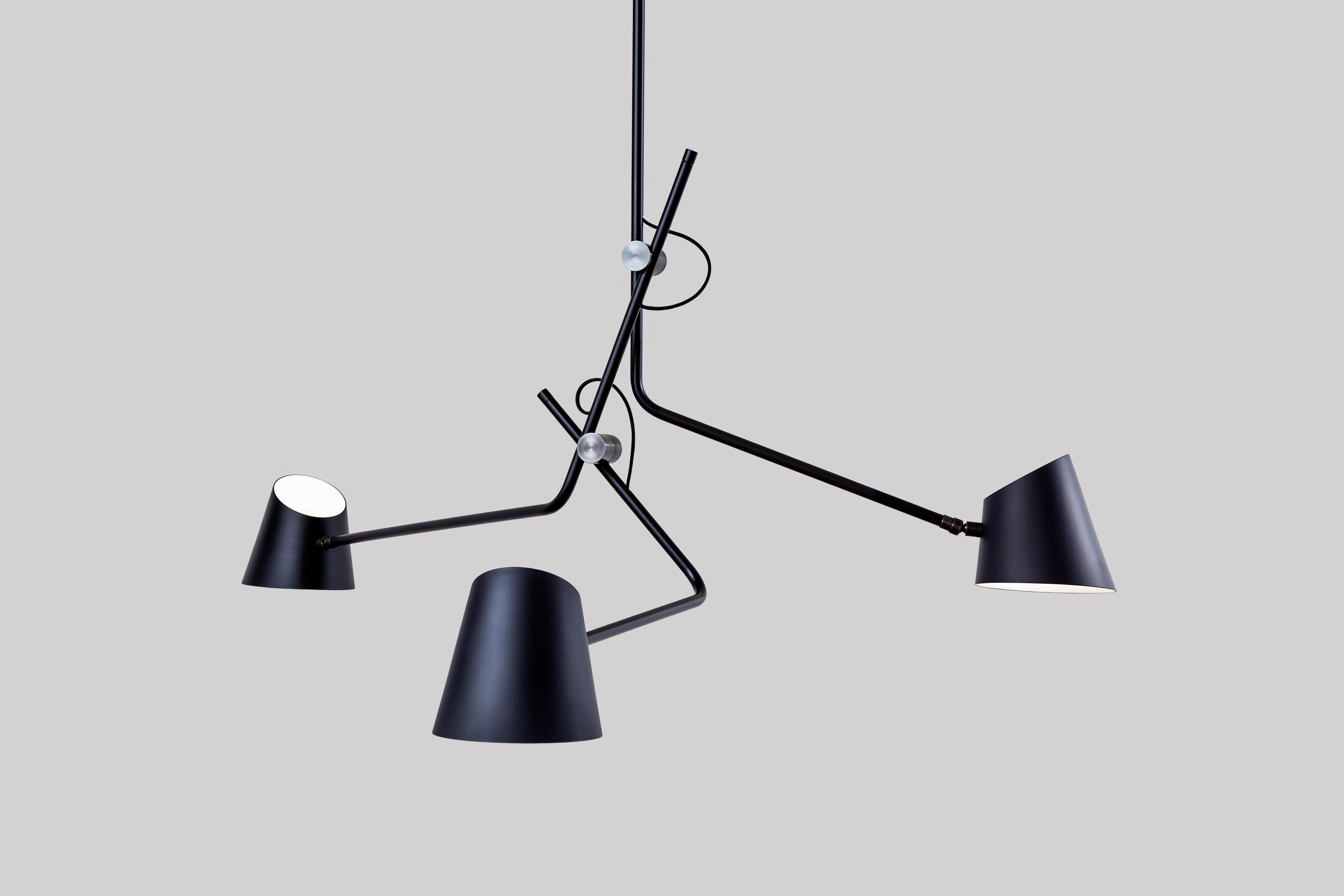 Brass Hartau Triple Contemporary Matte Black Pendant with Shades by d'Armes For Sale