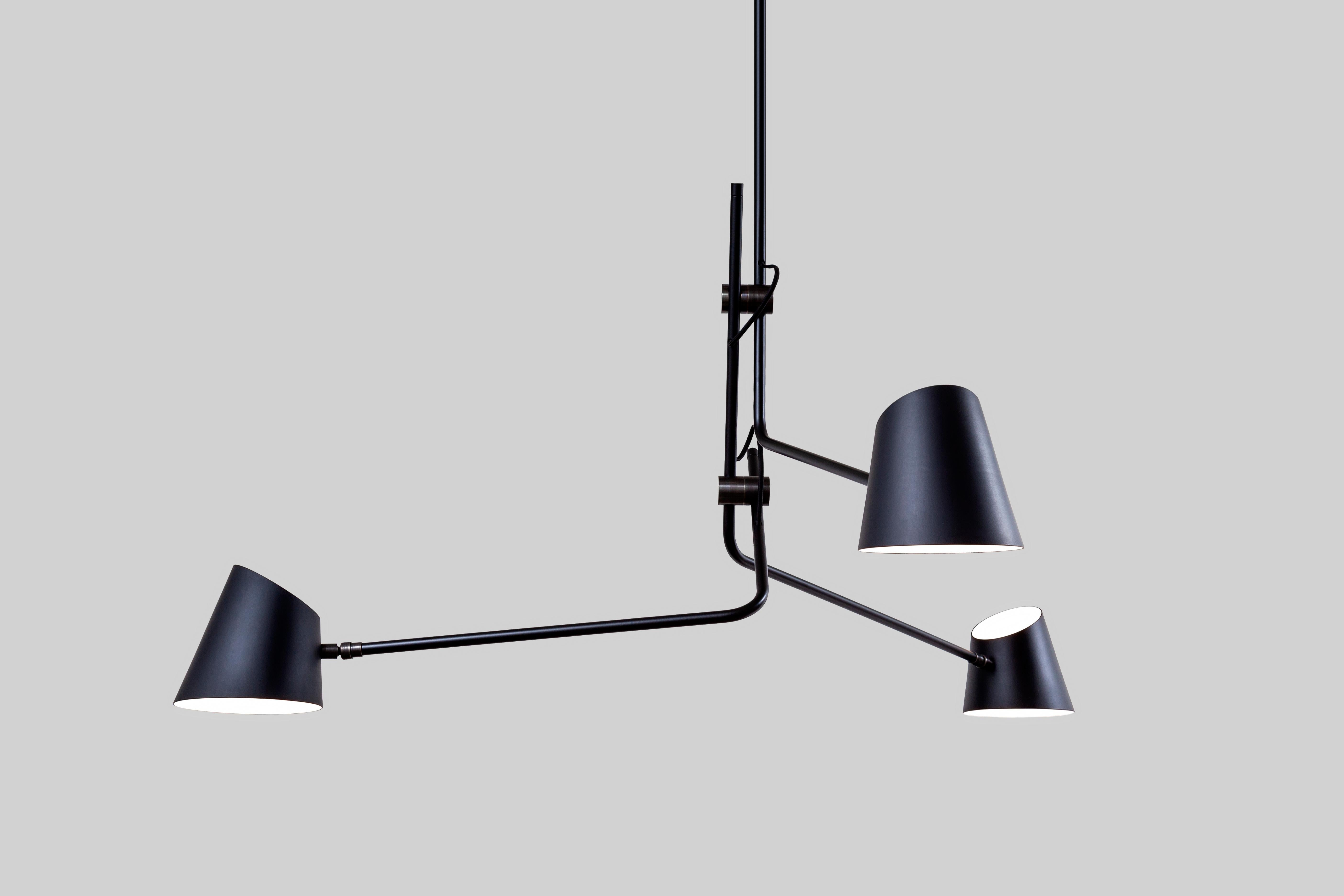 Hartau Triple Contemporary Matte Black Pendant with Shades by d'Armes For Sale 1