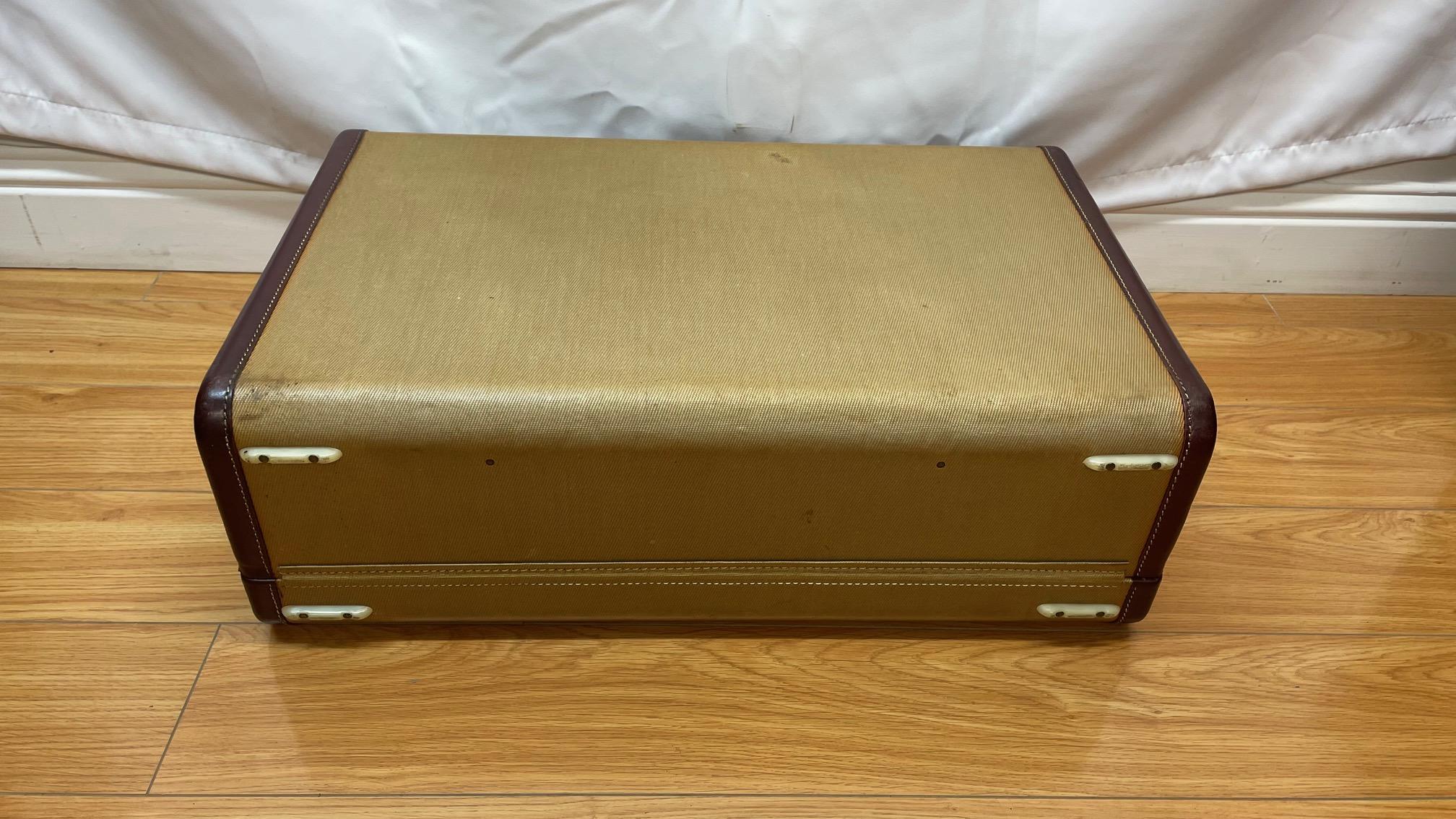 Textile Hartman Leather Suitcase Circa 1940's For Sale