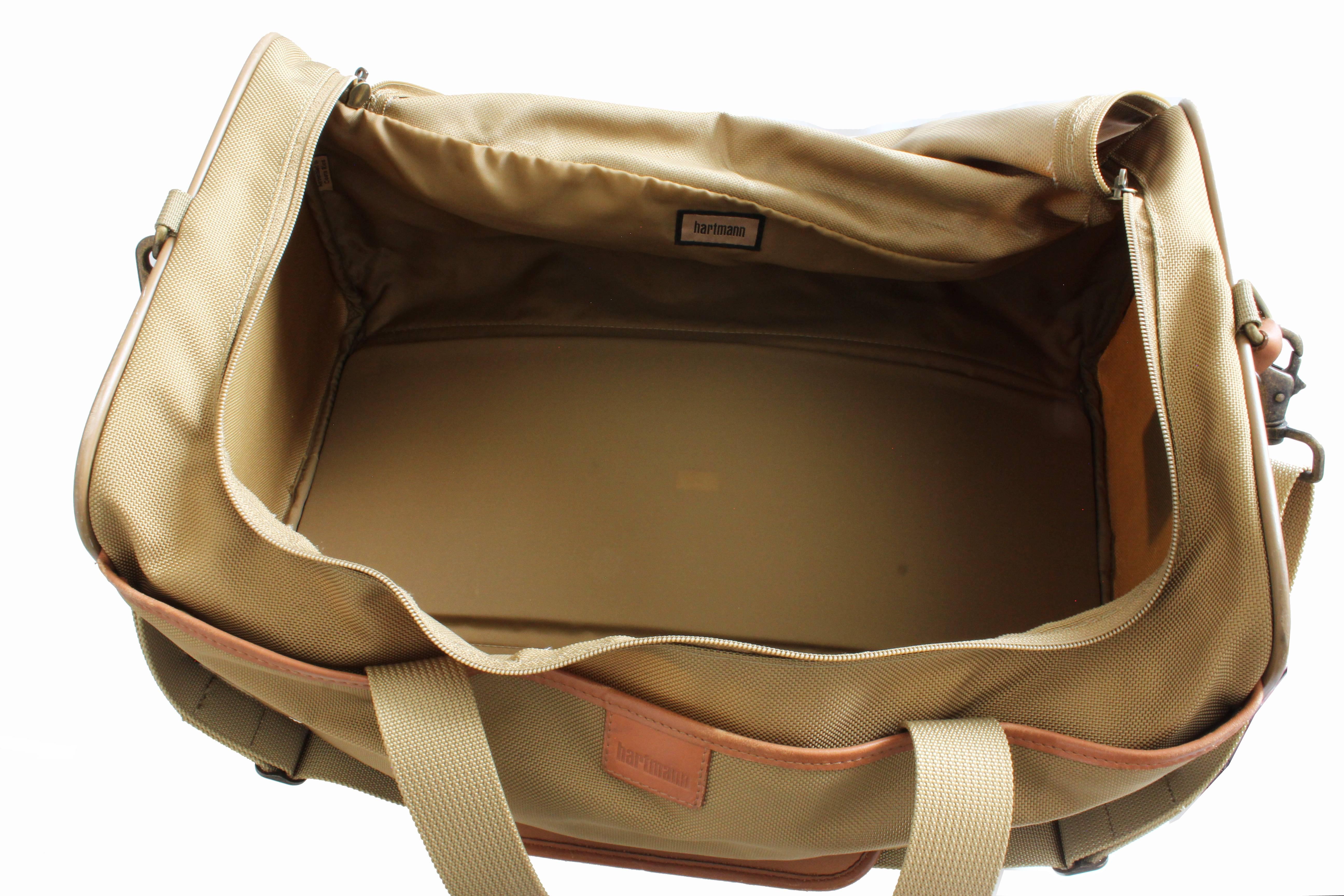 Women's or Men's Hartmann 20in Duffel Bag Nylon Canvas Leather Travel Bag + Shoulder Strap