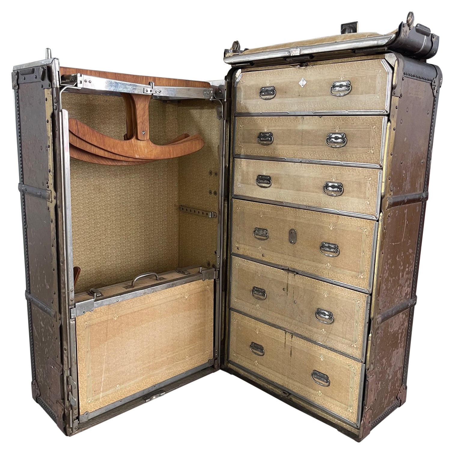 Hartmann Armoire à coussin de rangement Steamer Trunk Deco, vers 1920