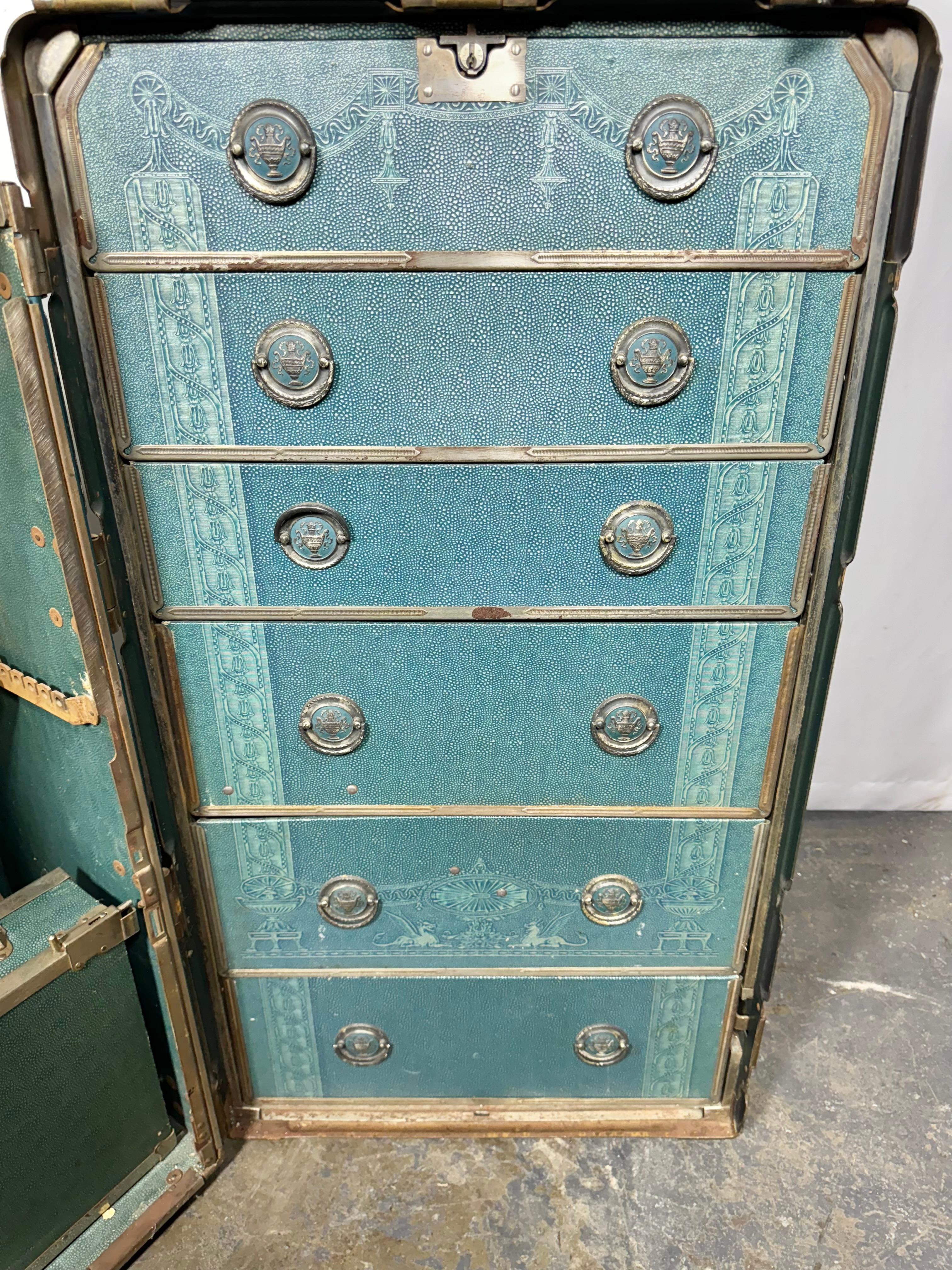 Hartmann Cushion Top Wardrobe Trunk Deco Design, Circa 1920's RARE BLUE COLOR 4