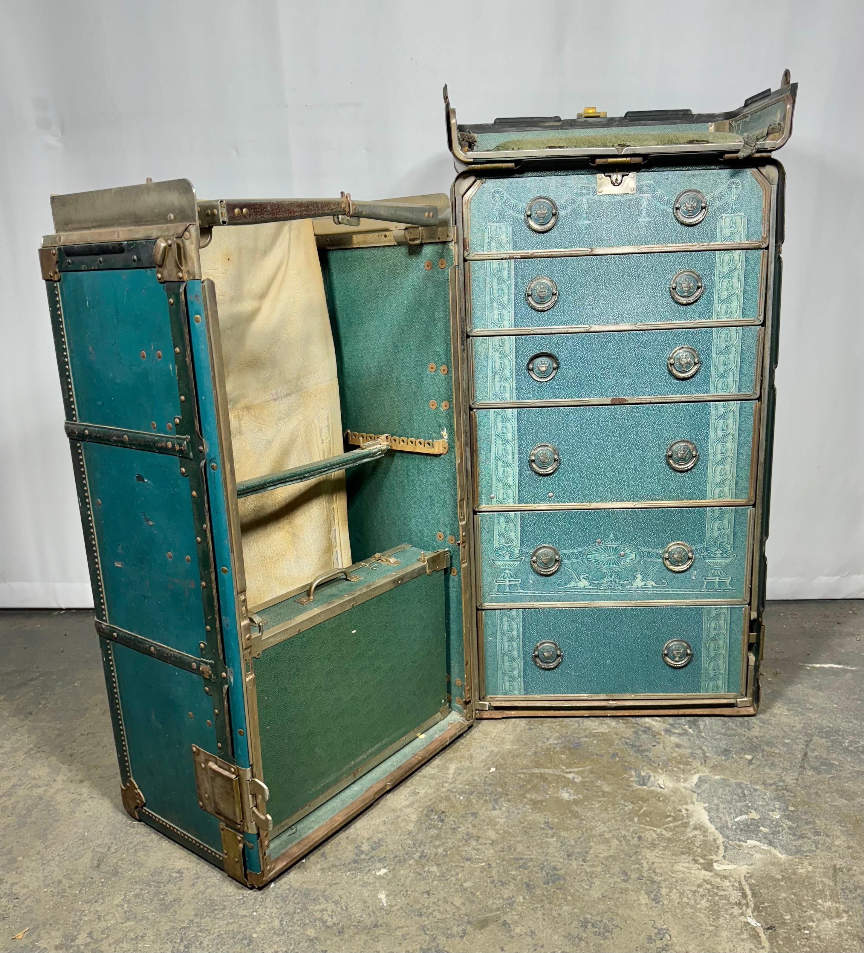 Hartmann Cushion Top Wardrobe Trunk Deco Design, Circa 1920's RARE BLUE COLOR 6