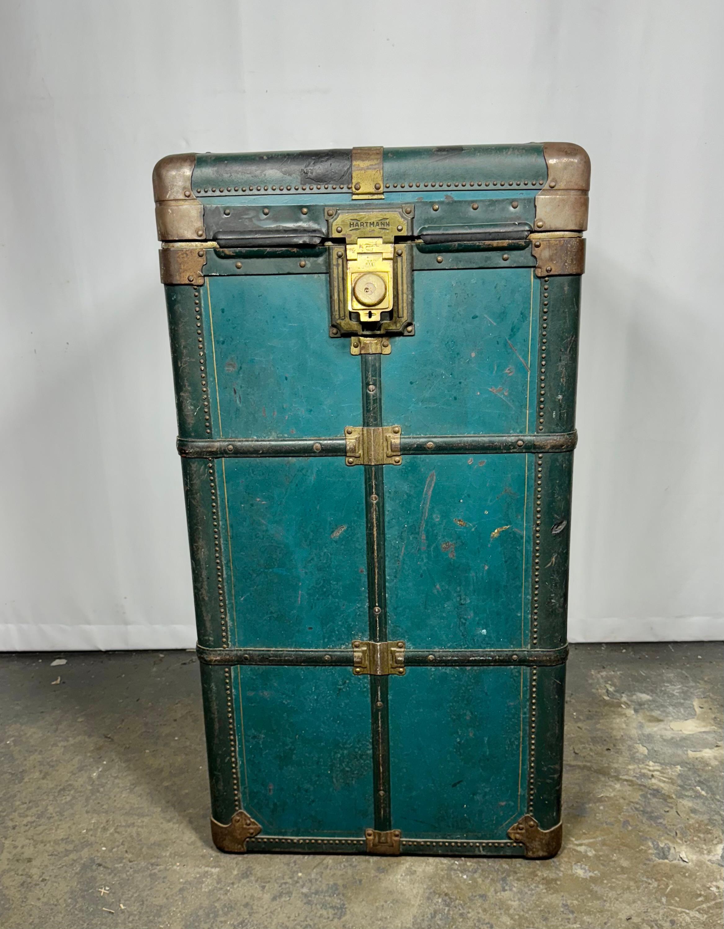 Hartmann Cushion Top Wardrobe Trunk Deco Design, Circa 1920's RARE BLUE COLOR 10