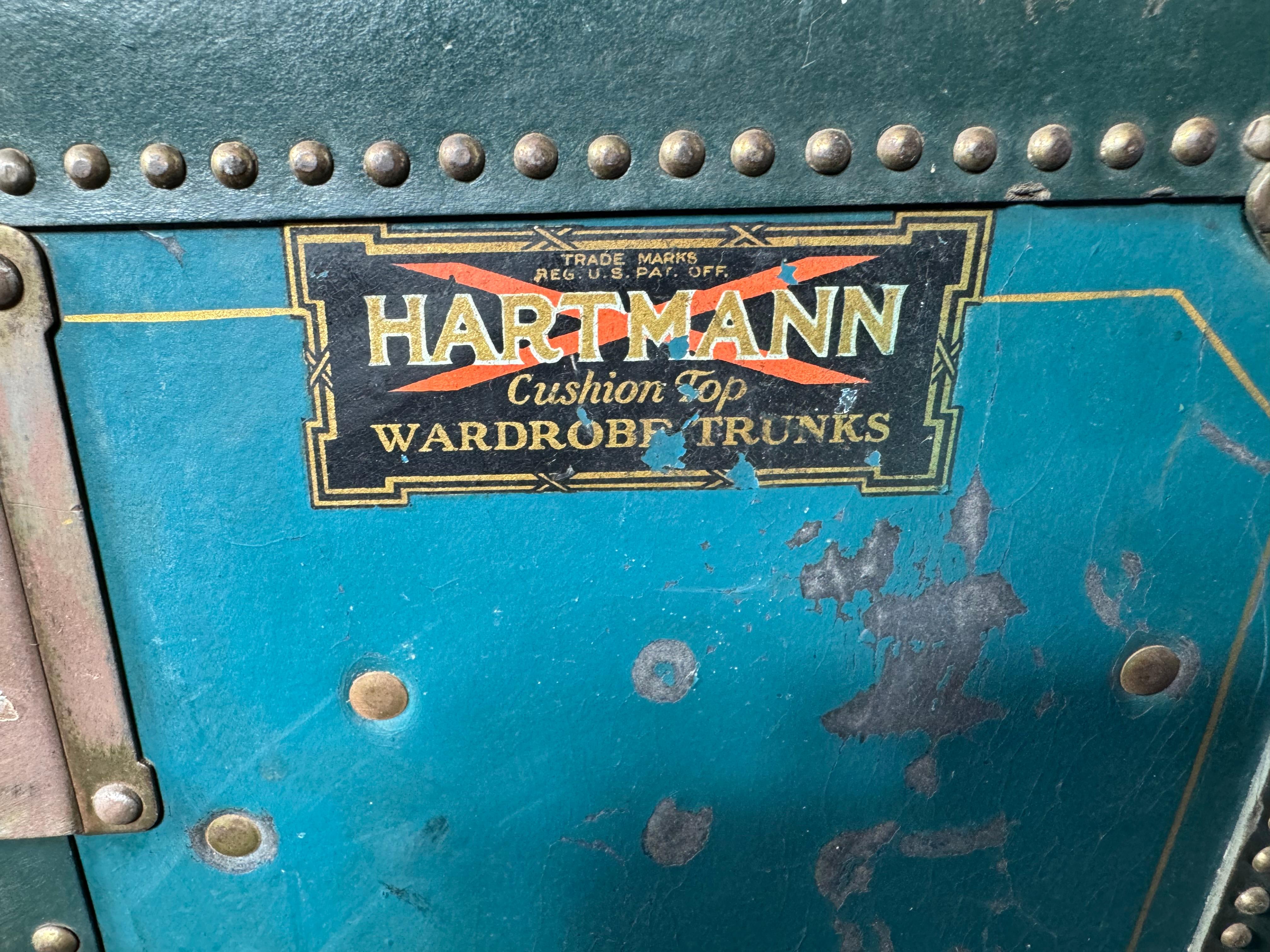 Hartmann Cushion Top Wardrobe Trunk Deco Design, Circa 1920's RARE BLUE COLOR ... nice original condition,, missing hangers,, otherwise complete,, 