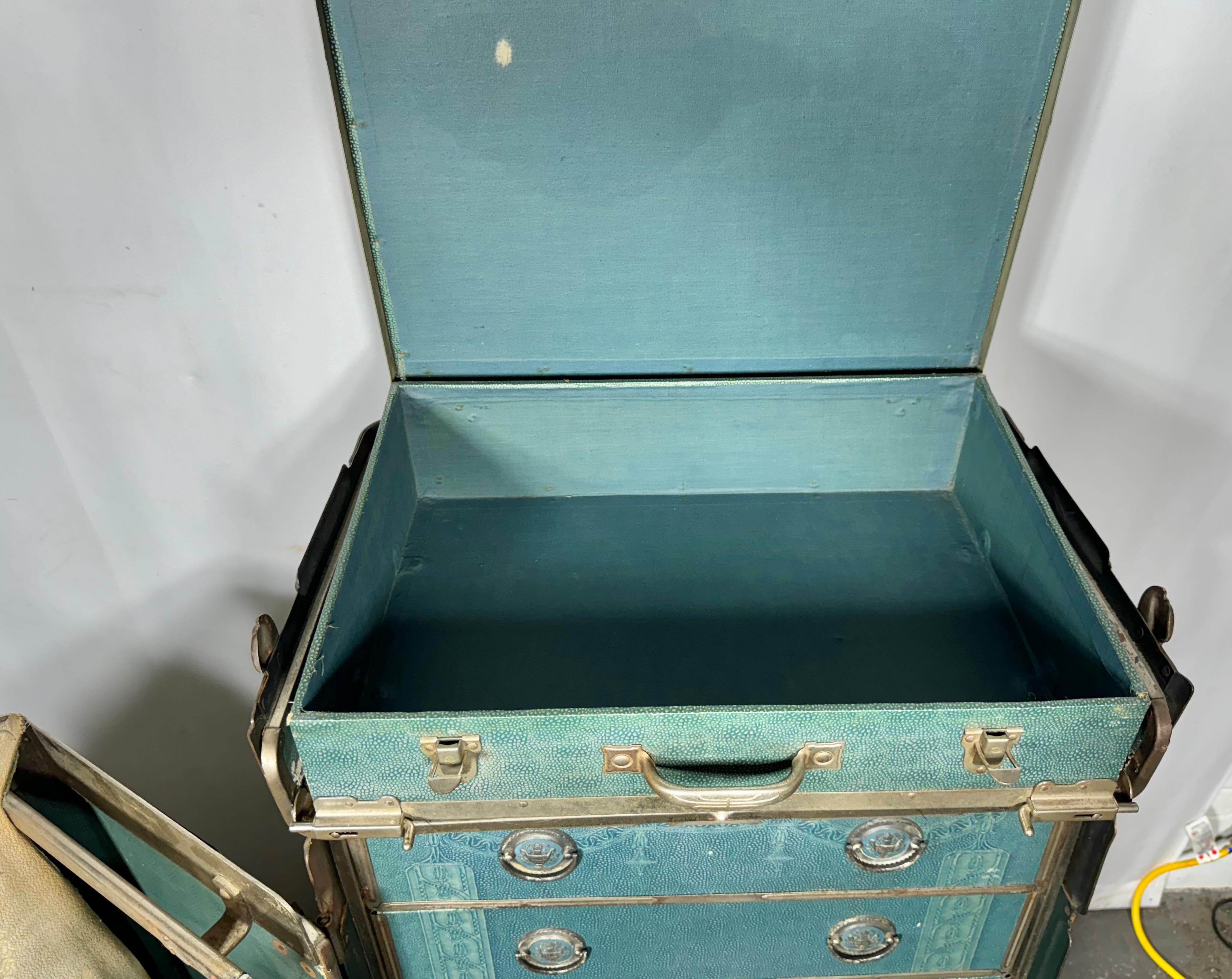 Hartmann Cushion Top Wardrobe Trunk Deco Design, Circa 1920's RARE BLUE COLOR 1