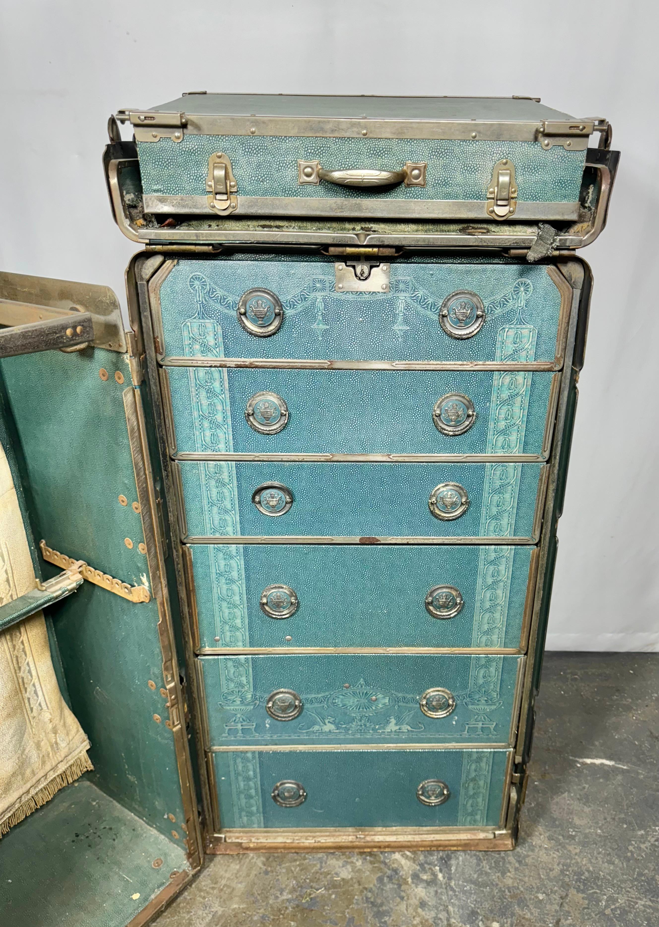 Hartmann Cushion Top Wardrobe Trunk Deco Design, Circa 1920's RARE BLUE COLOR 2