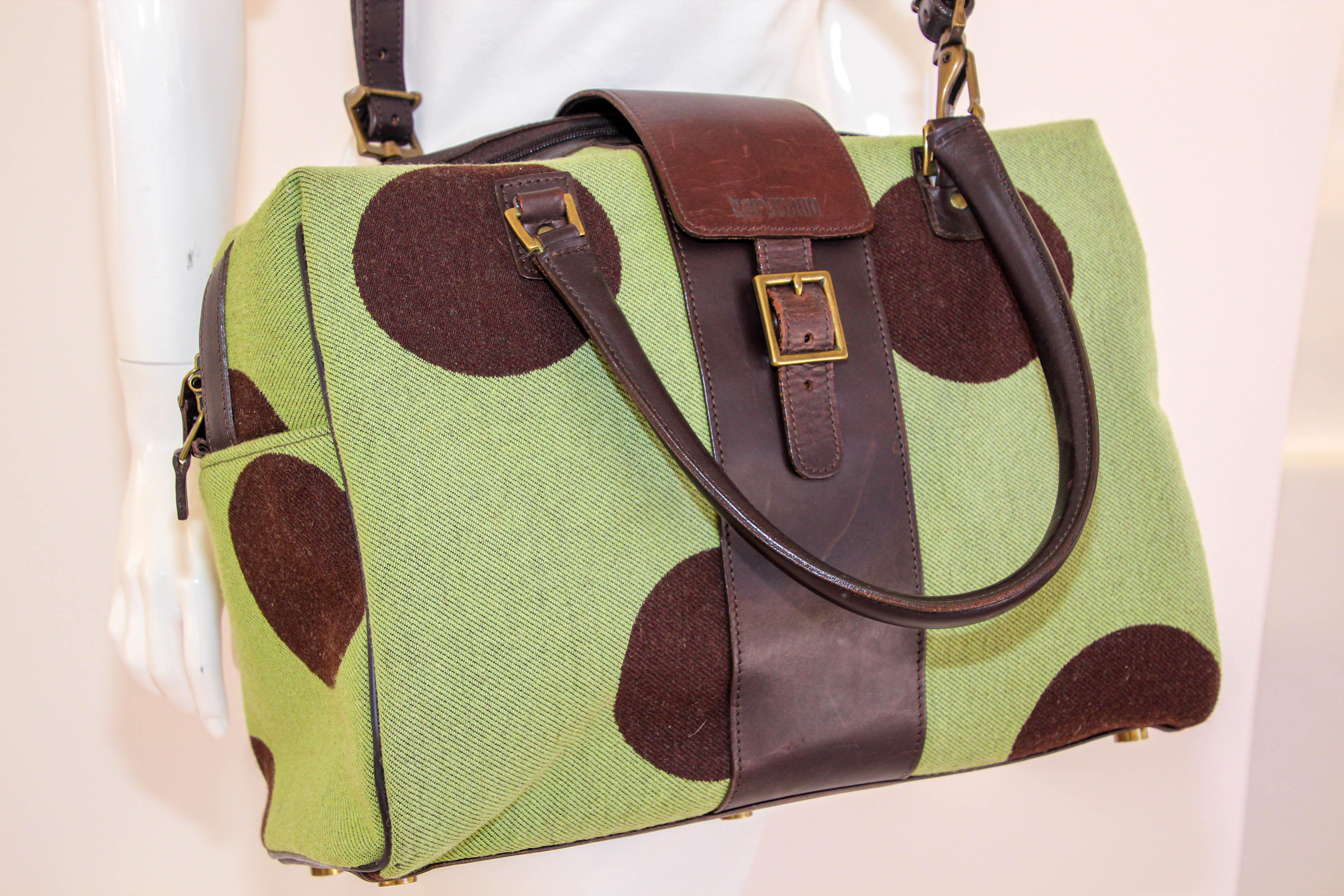 Brown Hartmann Retro Carry-On in Apple Green with Polka Dot For Sale