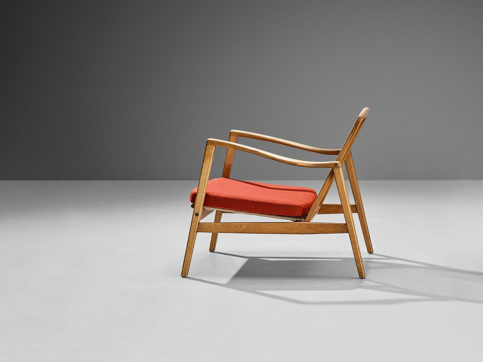 German Hartmut Lohmeyer for Wilkhahn Lounge Chair in Cane and Walnut  For Sale