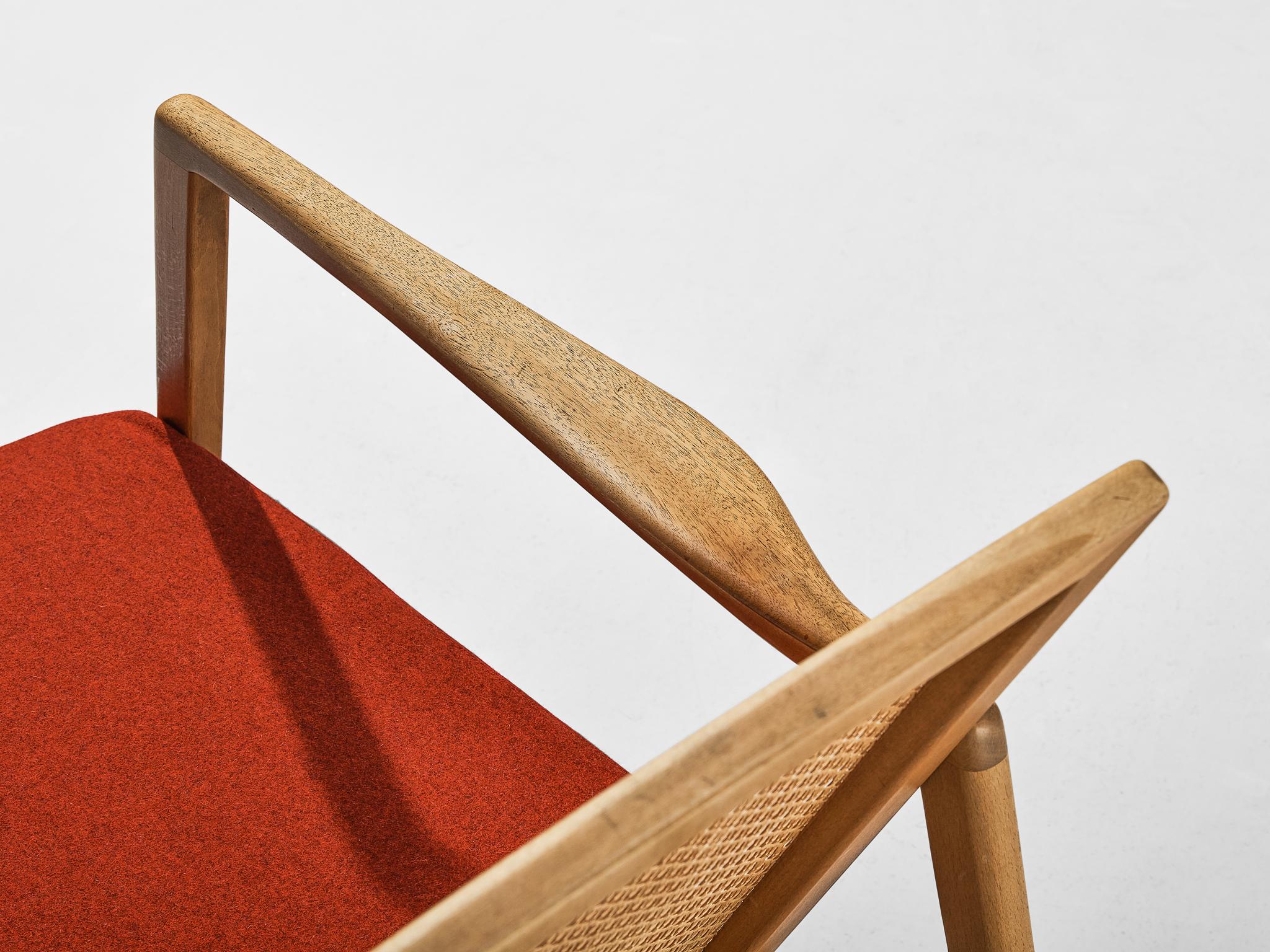 Tessuto Hartmut Lohmeyer per Wilkhahn Lounge Chair in canna e noce  in vendita