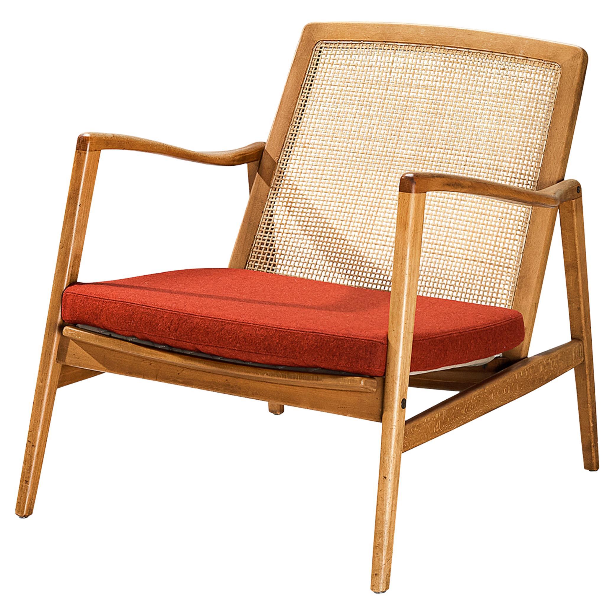 Hartmut Lohmeyer for Wilkhahn Lounge Chair in Cane and Walnut  For Sale