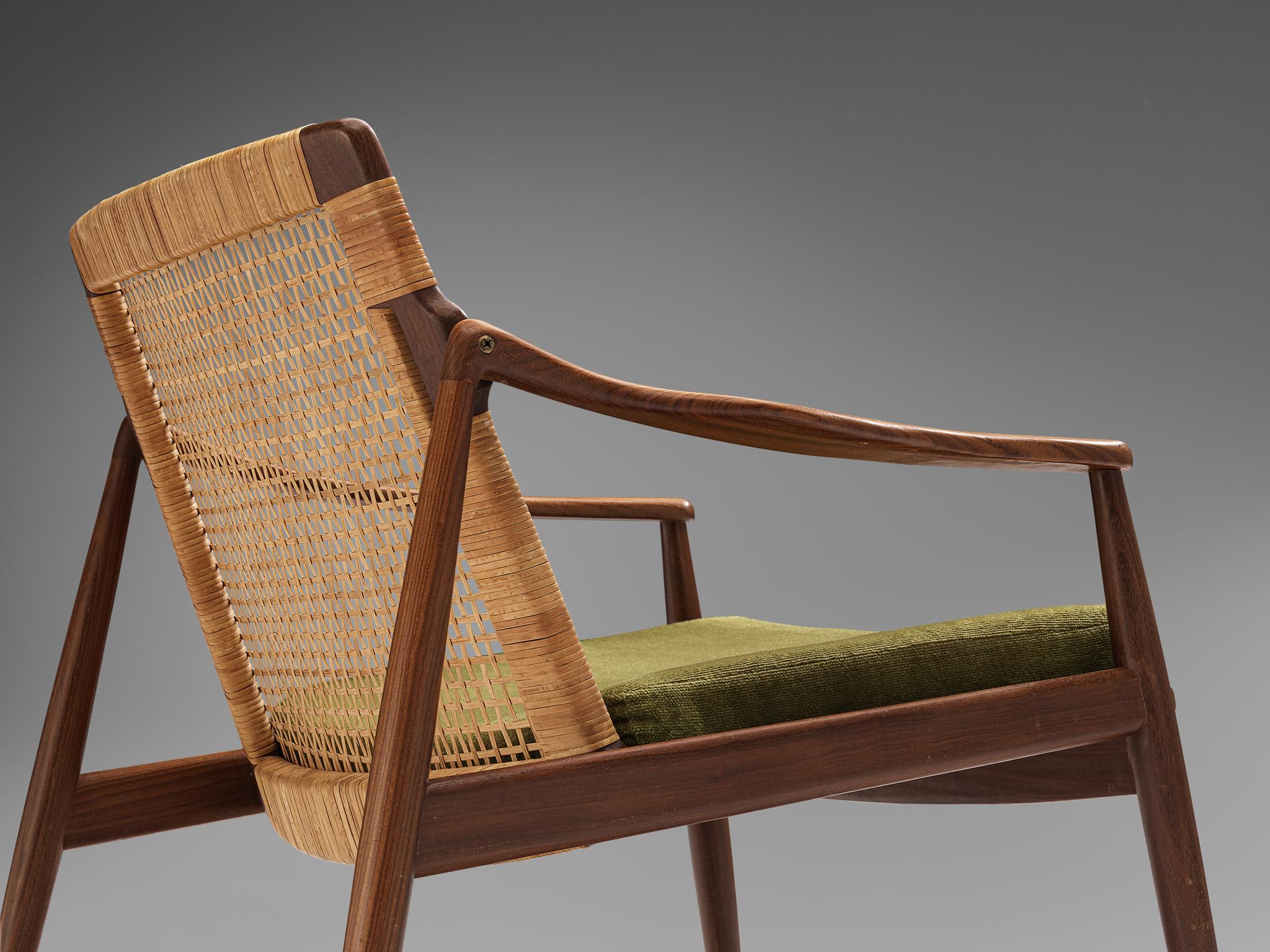 Mid-Century Modern Hartmut Lohmeyer for Wilkhahn Lounge Chair in Teak and Cane 
