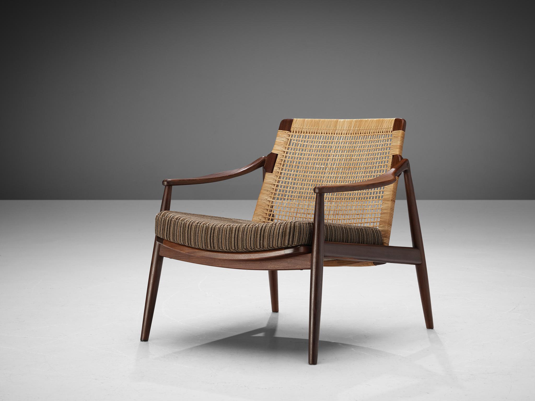 Mid-Century Modern Hartmut Lohmeyer for Wilkhahn Lounge Chair in Teak and Cane
