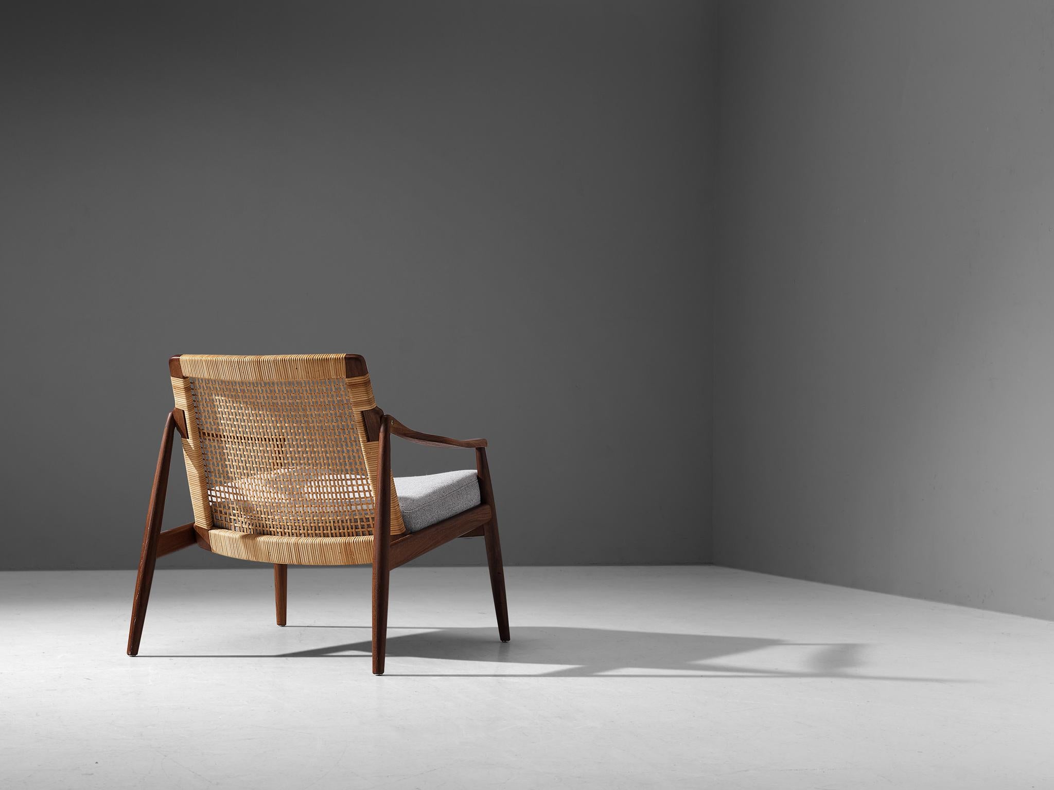 German Hartmut Lohmeyer for Wilkhahn Lounge Chair in Teak and Cane