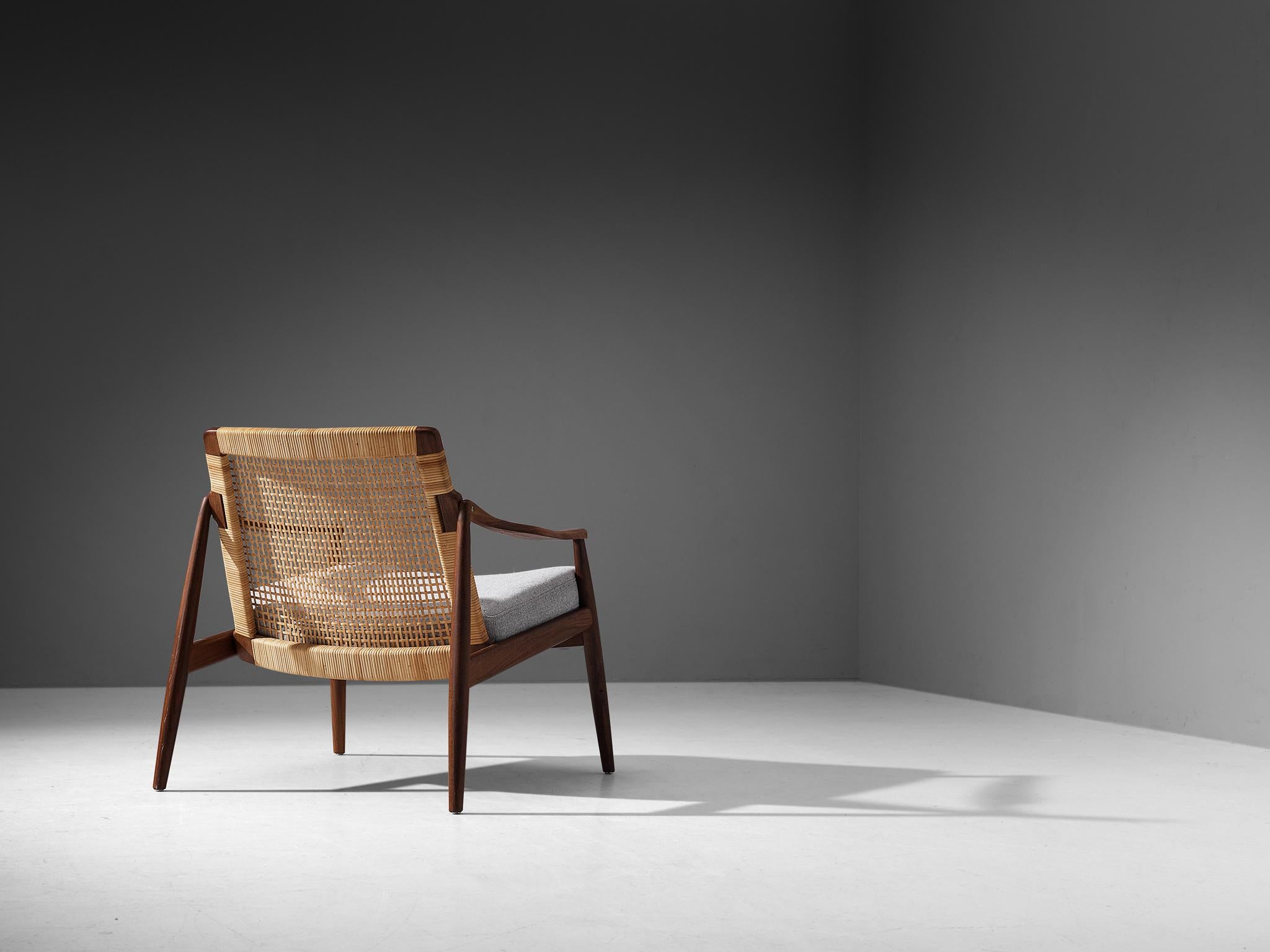 German Hartmut Lohmeyer for Wilkhahn Lounge Chair in Teak and Cane