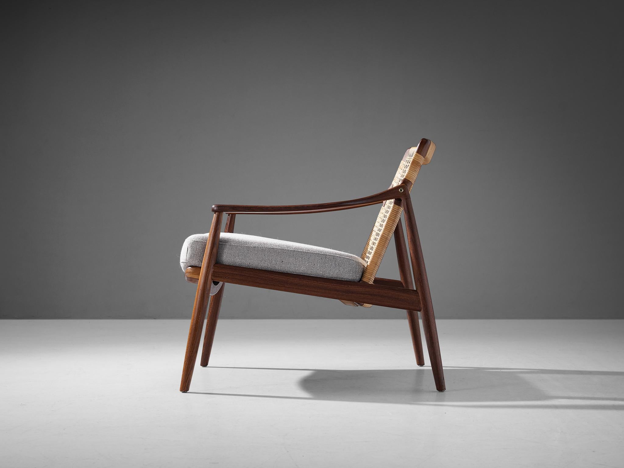 Mid-20th Century Hartmut Lohmeyer for Wilkhahn Lounge Chair in Teak and Cane
