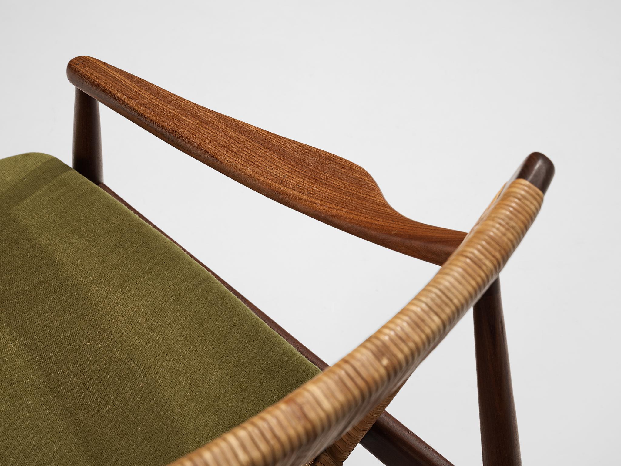 Mid-20th Century Hartmut Lohmeyer for Wilkhahn Lounge Chair in Teak and Cane 