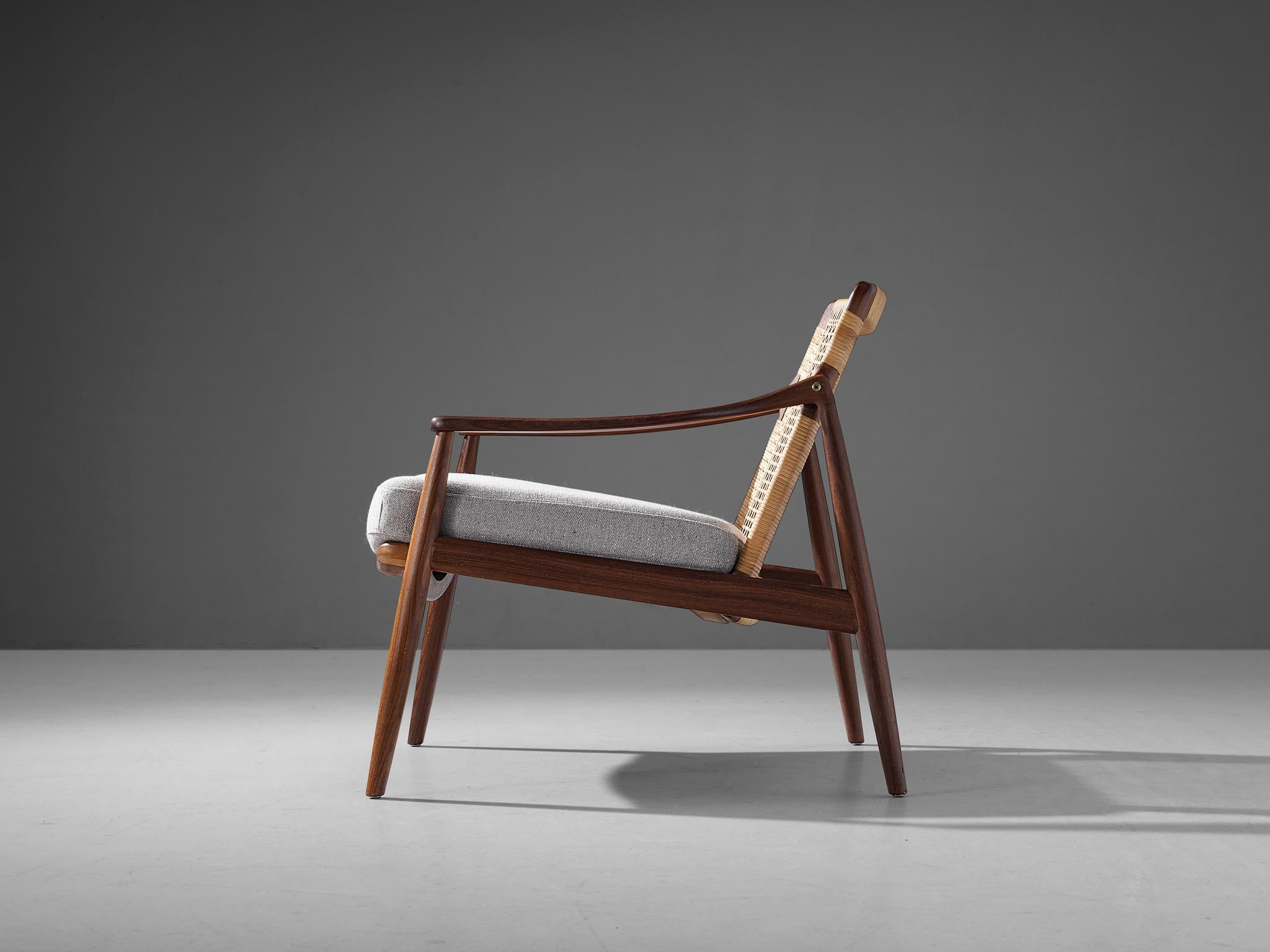 Fabric Hartmut Lohmeyer for Wilkhahn Lounge Chair in Teak and Cane