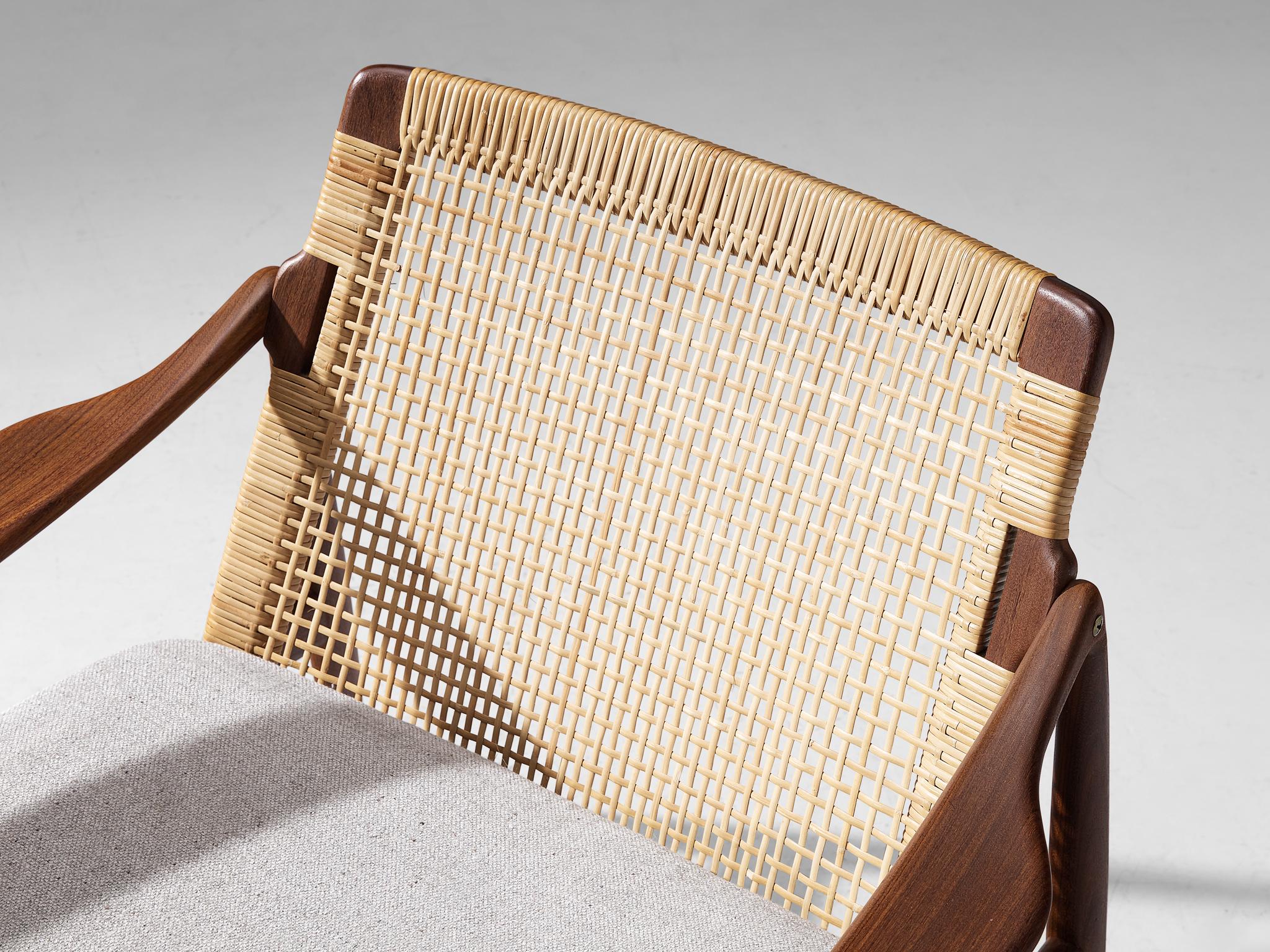 Fabric Hartmut Lohmeyer for Wilkhahn Lounge Chair in Teak and Cane