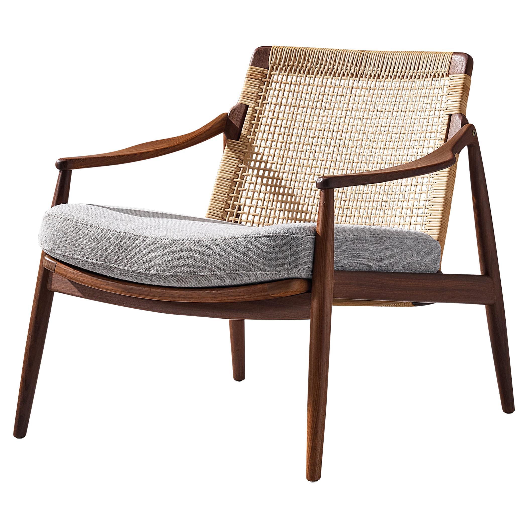 Hartmut Lohmeyer for Wilkhahn Lounge Chair in Teak and Cane