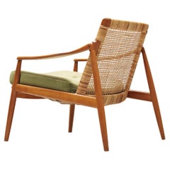 Used Hartmut Lohmeyer for Wilkhahn Lounge Chair in Teak and Cane 