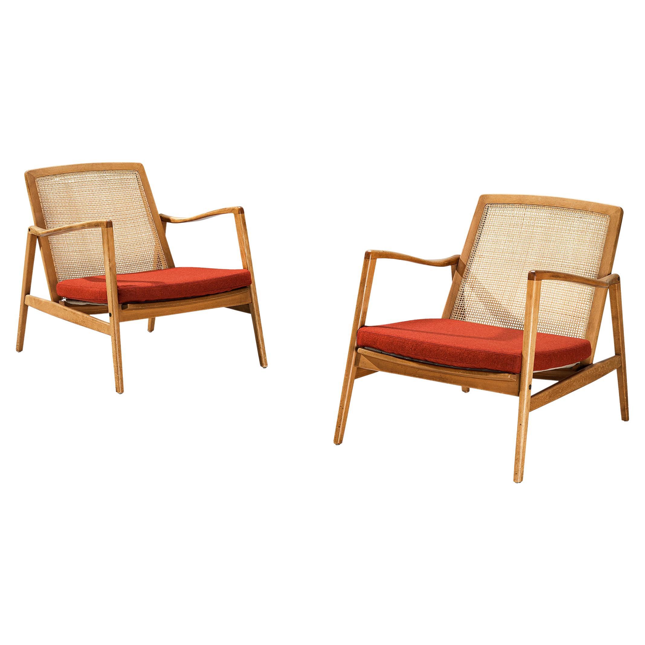 Hartmut Lohmeyer for Wilkhahn Pair of Lounge Chairs in Cane and Walnut 
