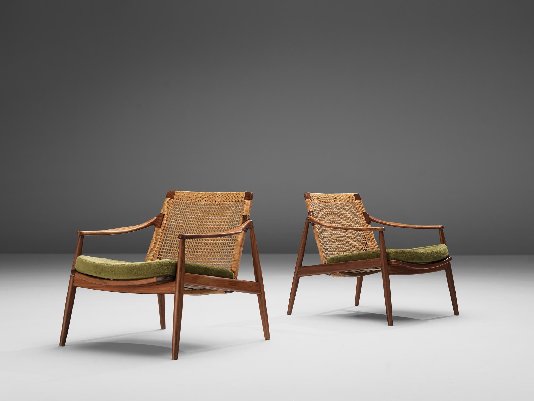 Mid-20th Century Hartmut Lohmeyer for Wilkhahn Pair of Lounge Chairs in Teak and Cane
