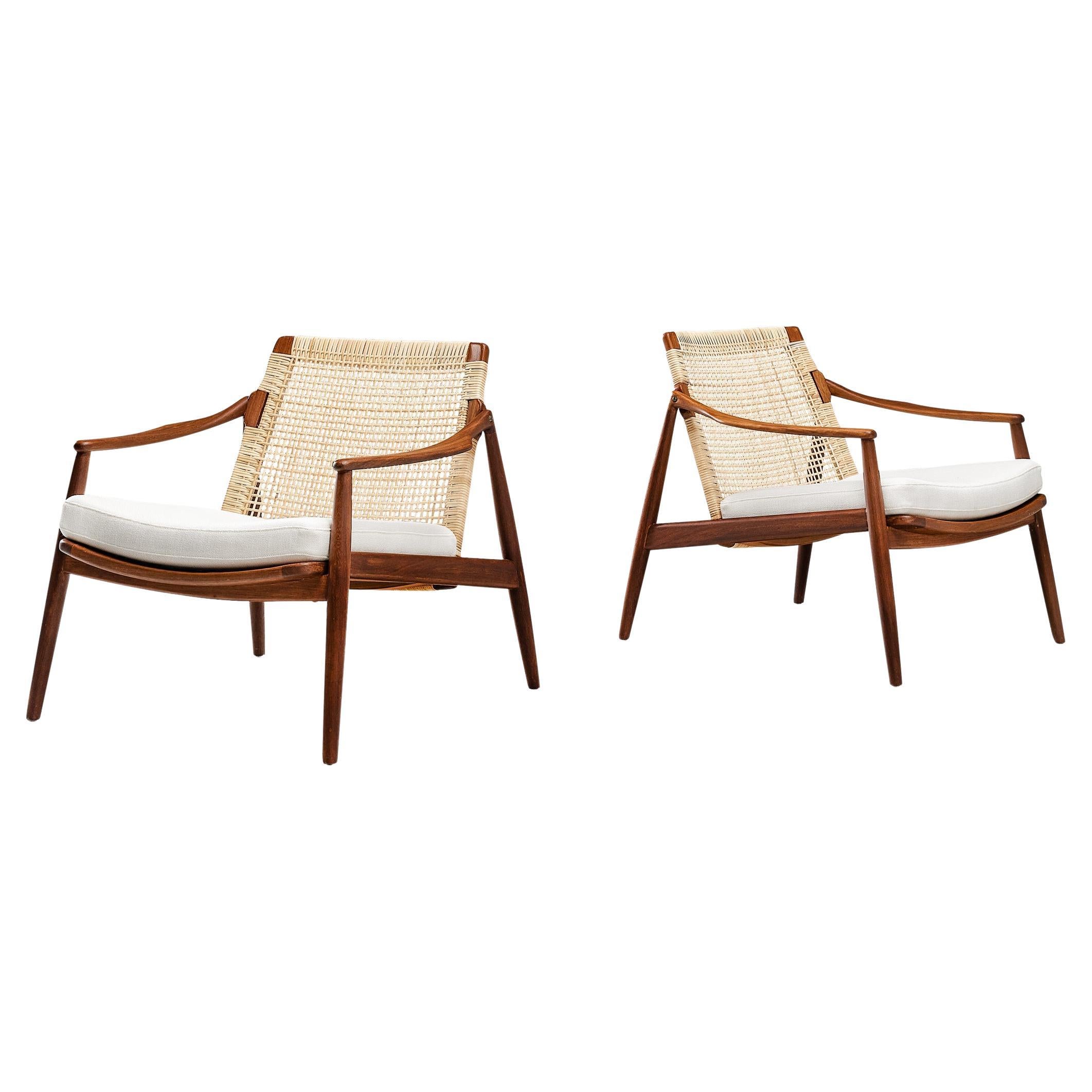 Hartmut Lohmeyer for Wilkhahn Pair of Lounge Chairs in Teak and Cane