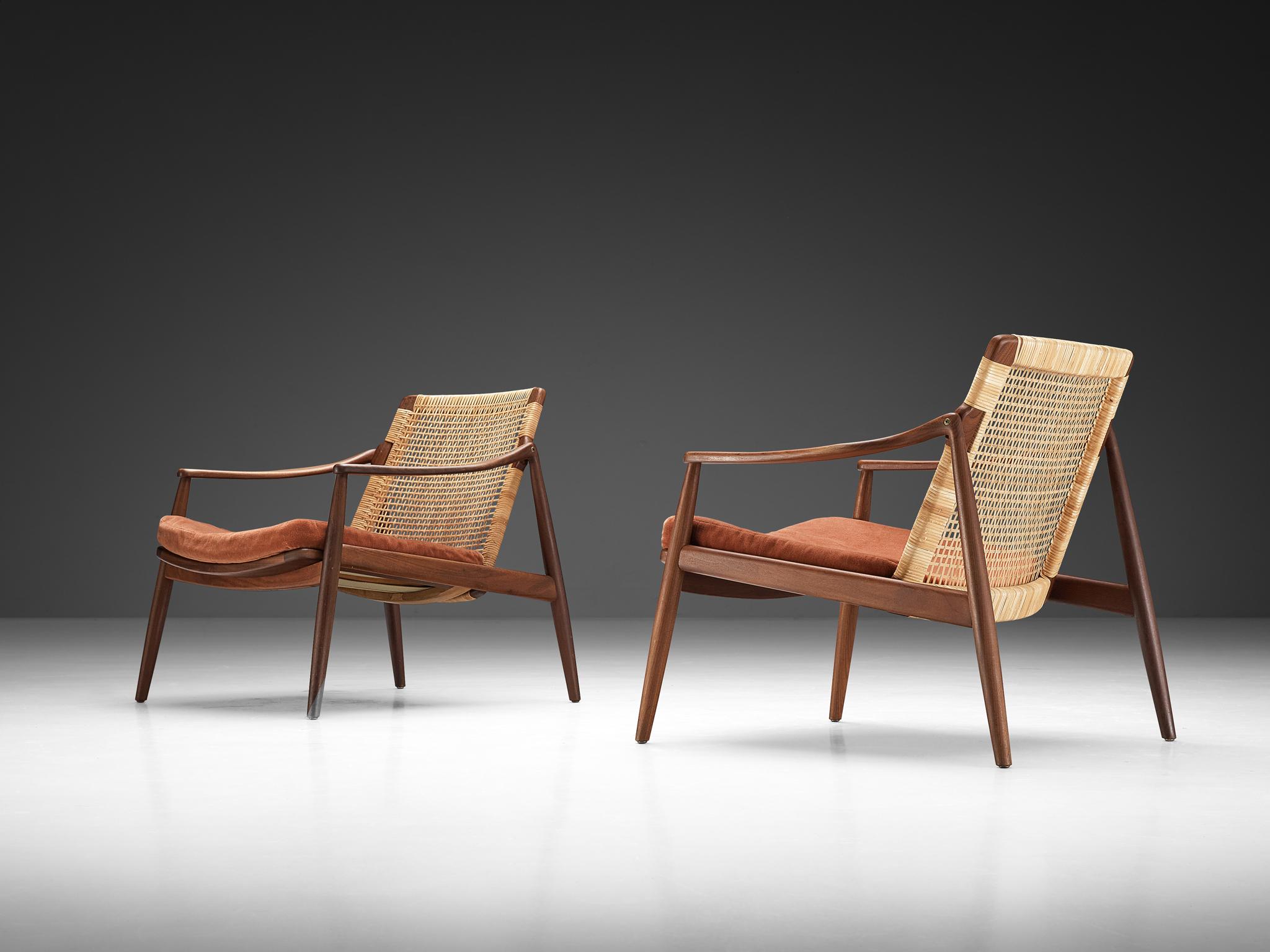 Cane Hartmut Lohmeyer for Wilkhahn Pair of Lounge Chairs with Ottoman