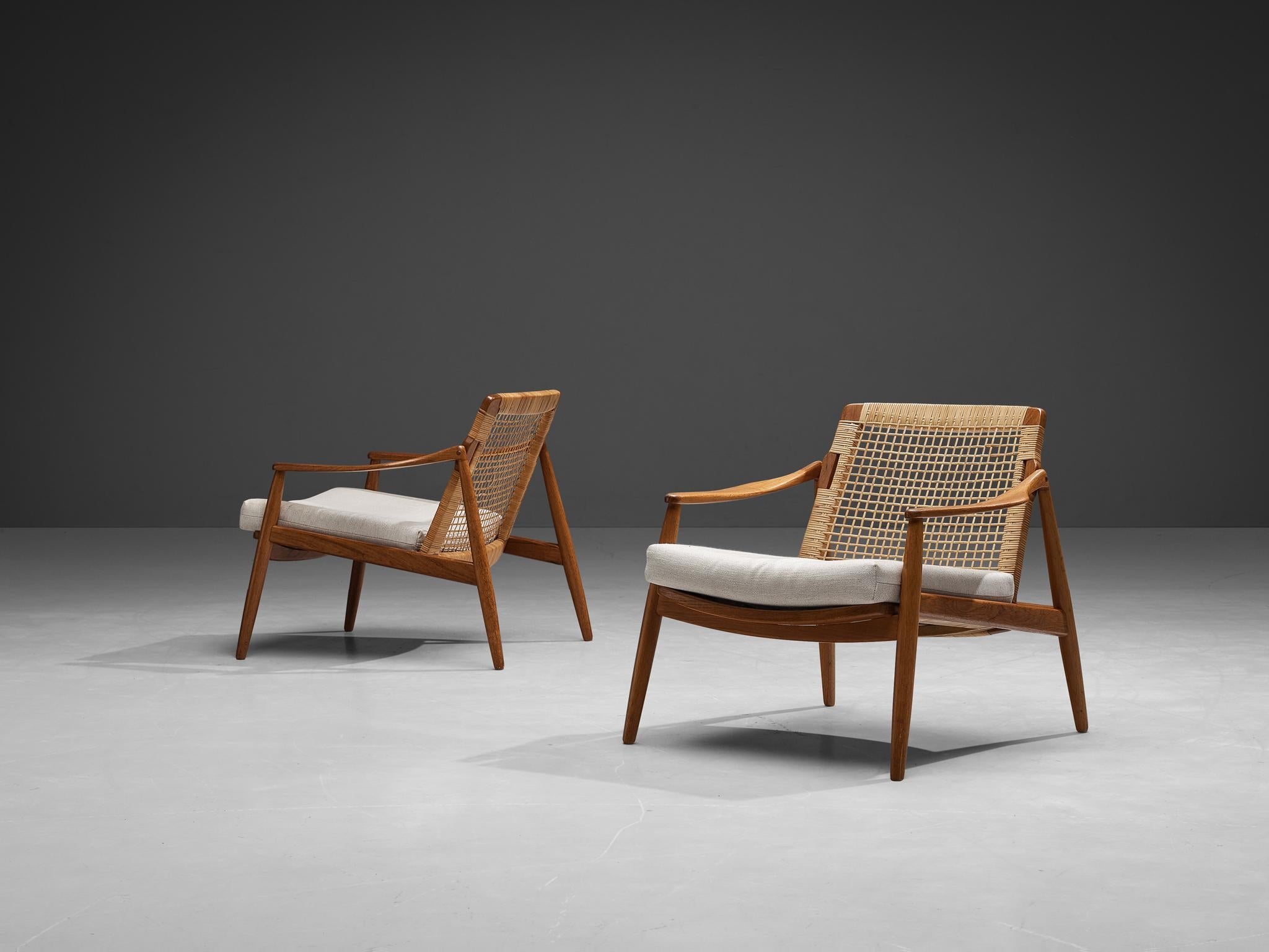 German Hartmut Lohmeyer Pair of Armchairs in Teak and Cane
