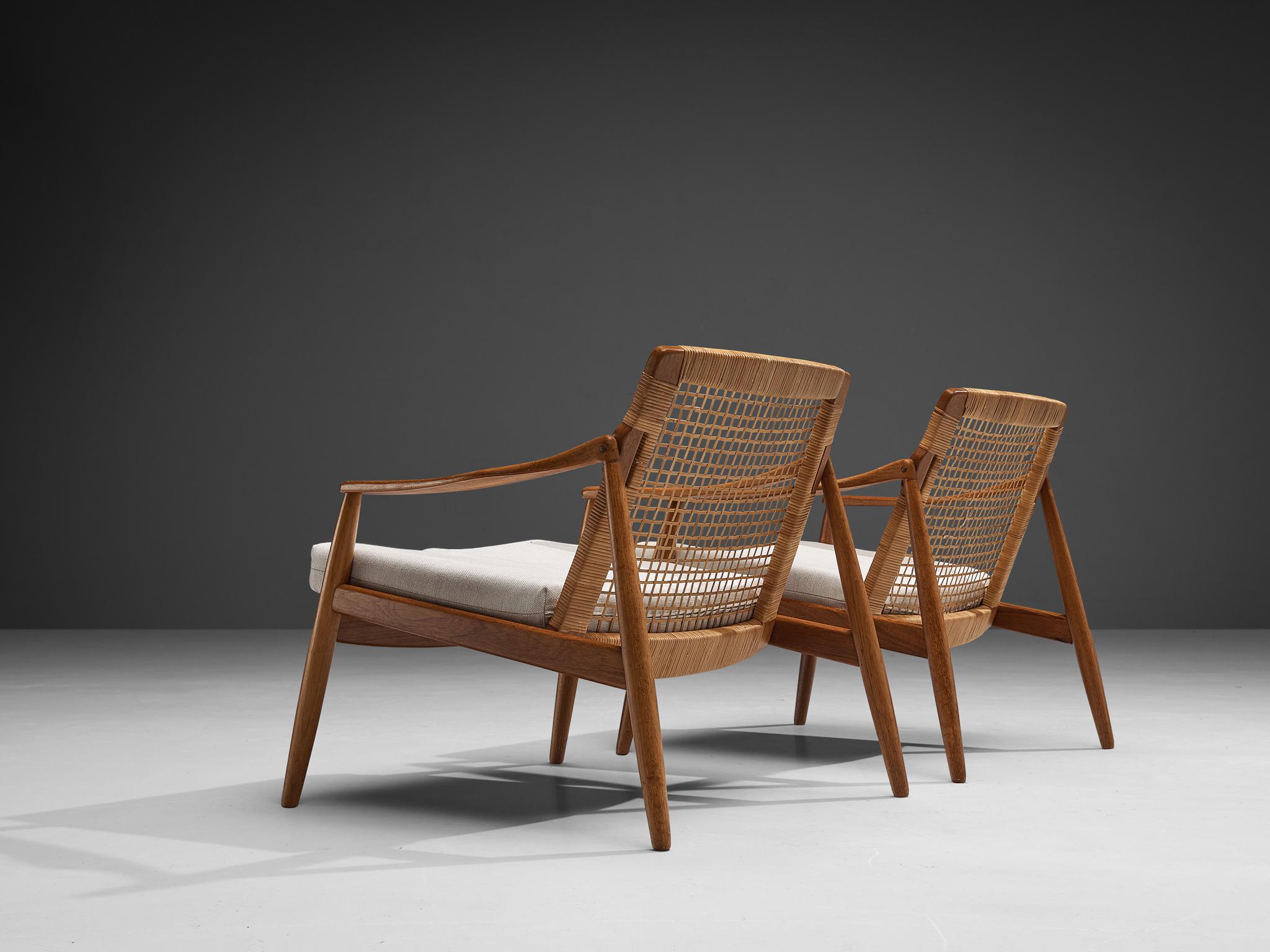Mid-20th Century Hartmut Lohmeyer Pair of Armchairs in Teak and Cane