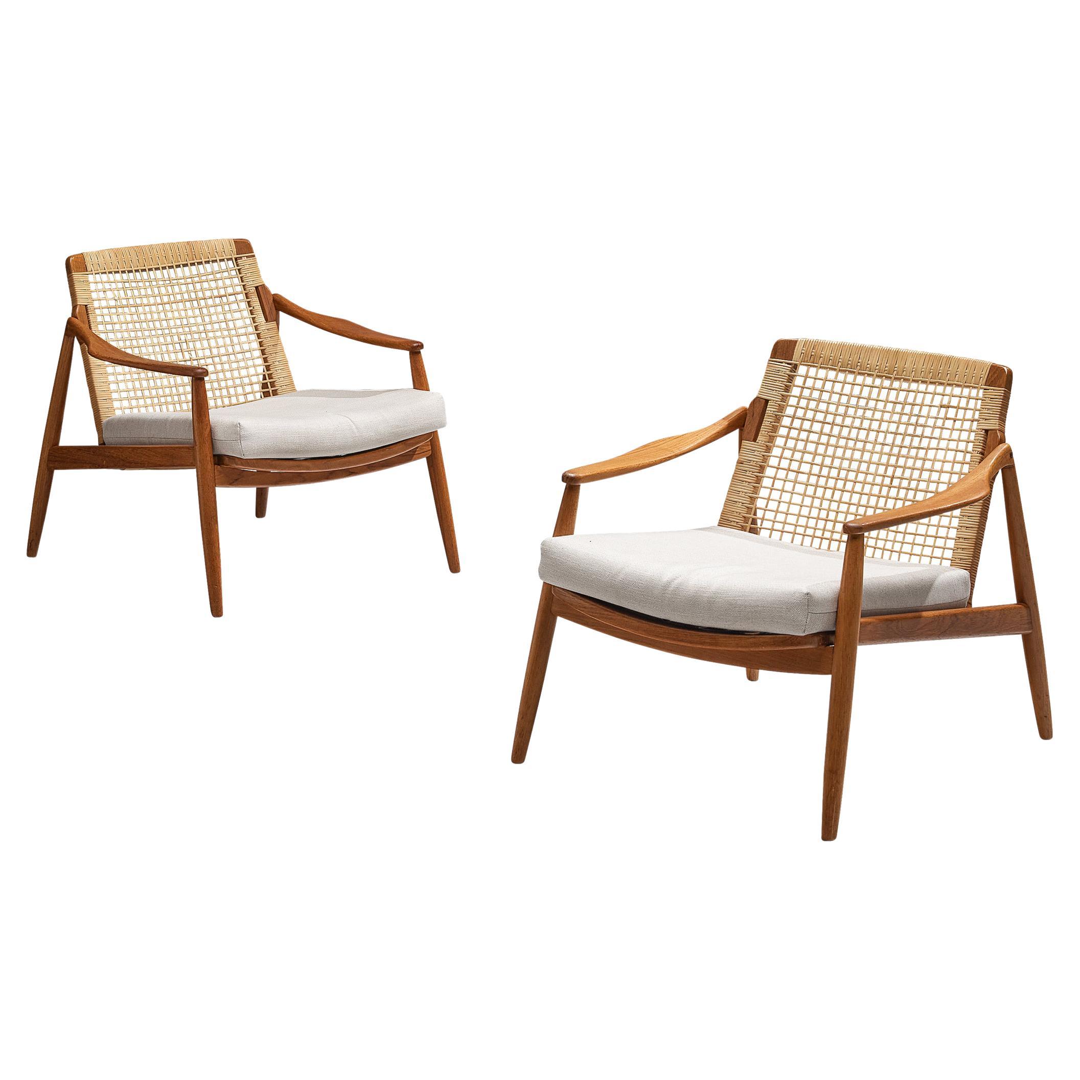Hartmut Lohmeyer Pair of Armchairs in Teak and Cane