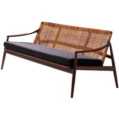 Hartmut Lohmeyer Three-Seat Sofa in Teak and Rattan