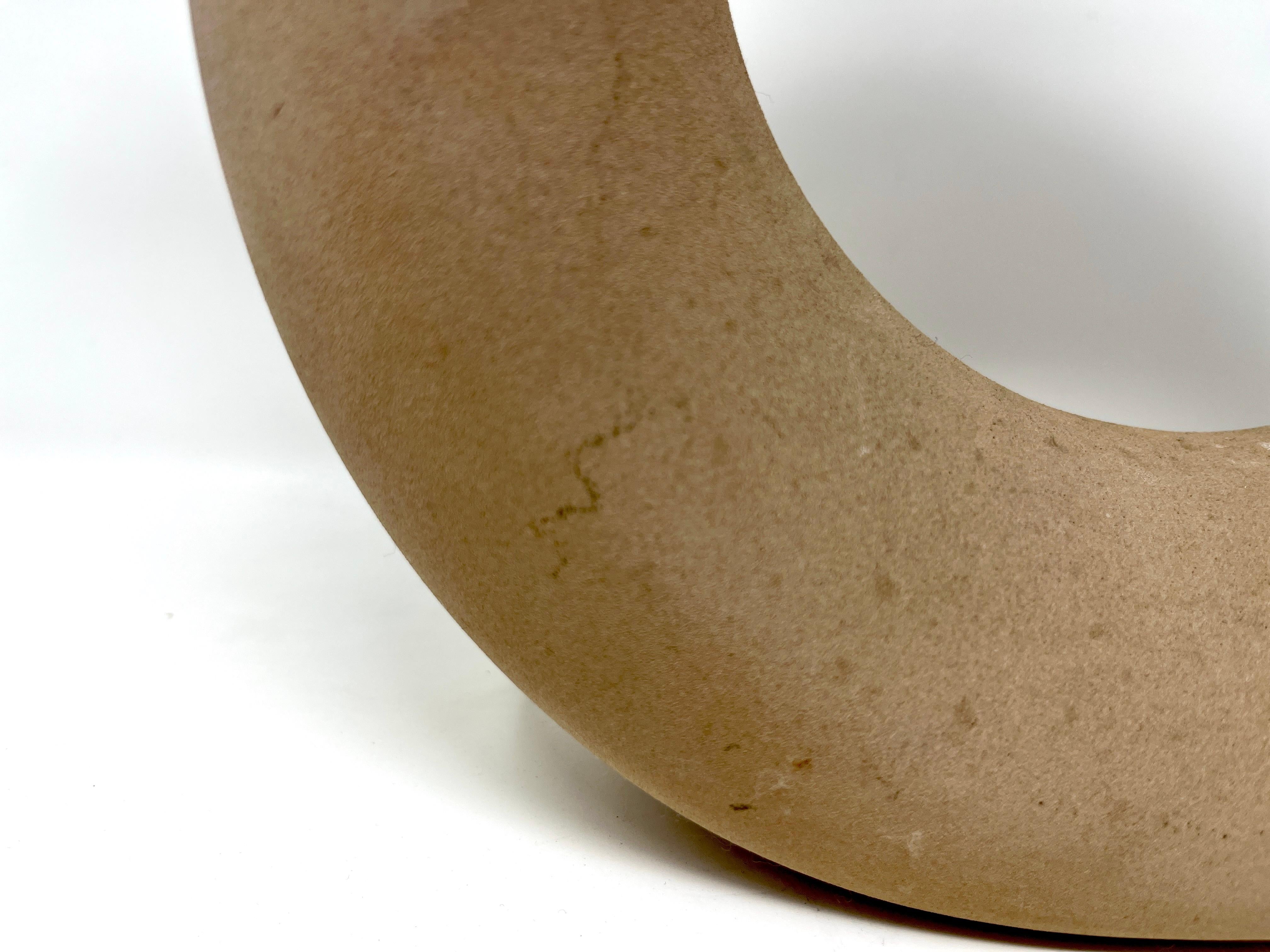 Mid-Century Modern Hartstone Signed Circular Donut Shape Pottery Pitcher Wine Jug For Sale