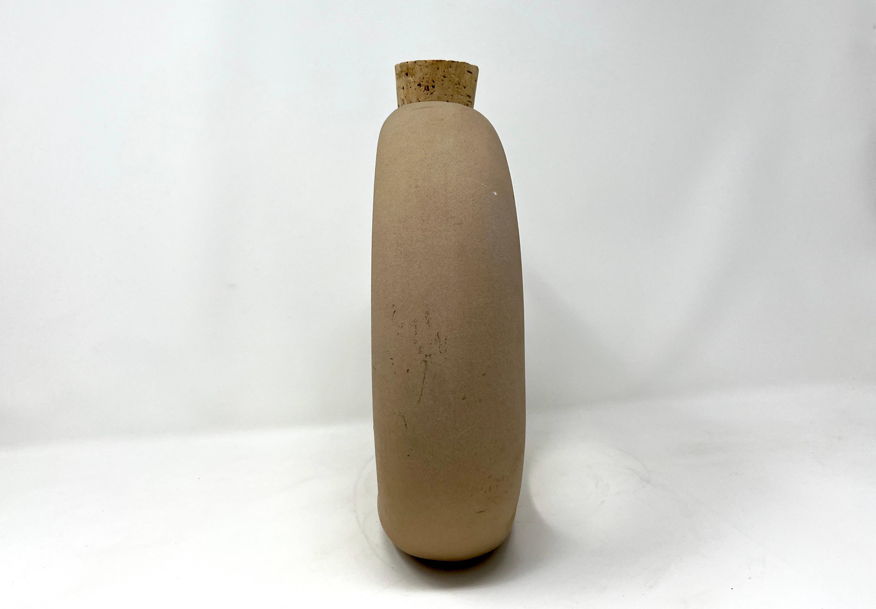 American Hartstone Signed Circular Donut Shape Pottery Pitcher Wine Jug For Sale