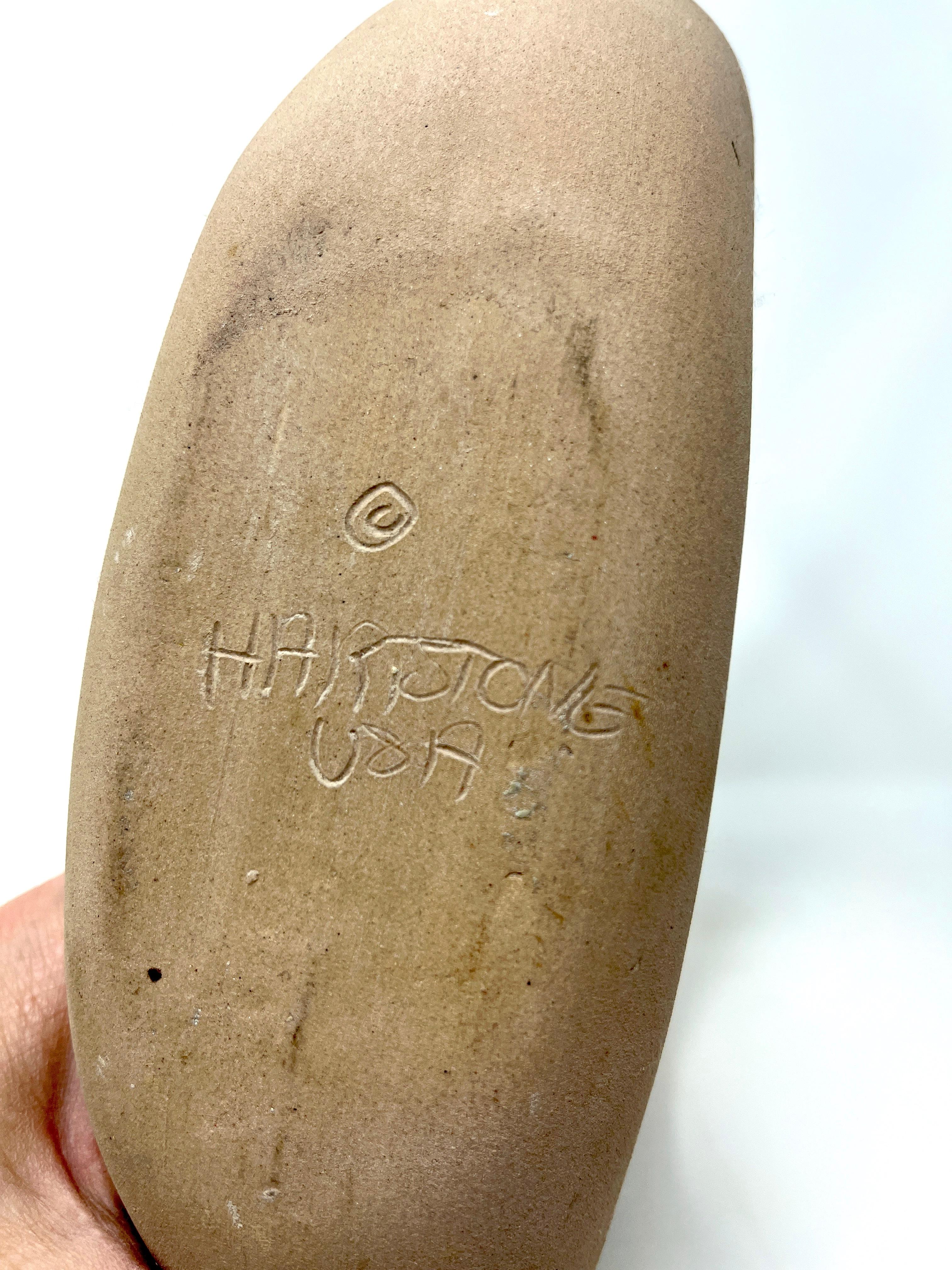 Hartstone Signed Circular Donut Shape Pottery Pitcher Wine Jug In Good Condition For Sale In Chicago, IL