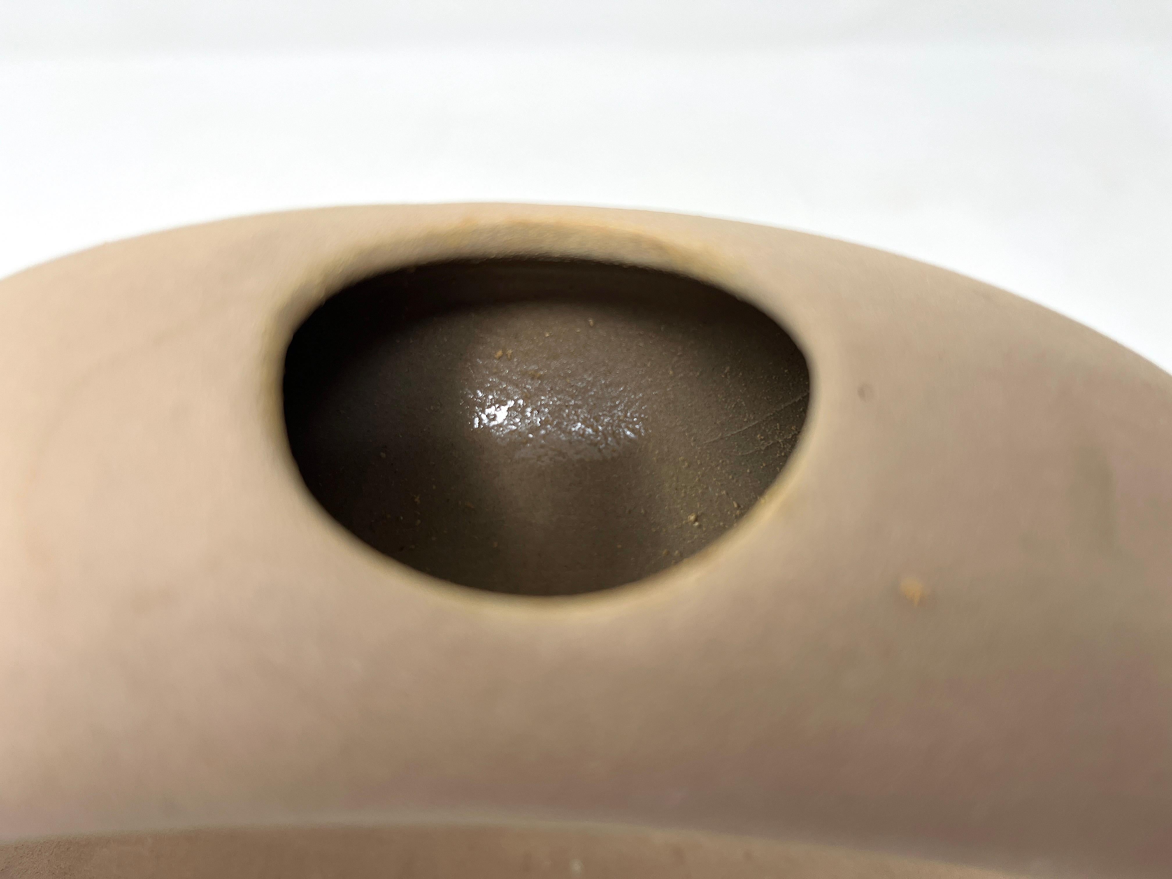 Ceramic Hartstone Signed Circular Donut Shape Pottery Pitcher Wine Jug For Sale