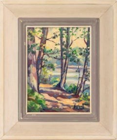 Paysages postimpressionnistes, ensemble de deux peintures à l'huile sur panneau