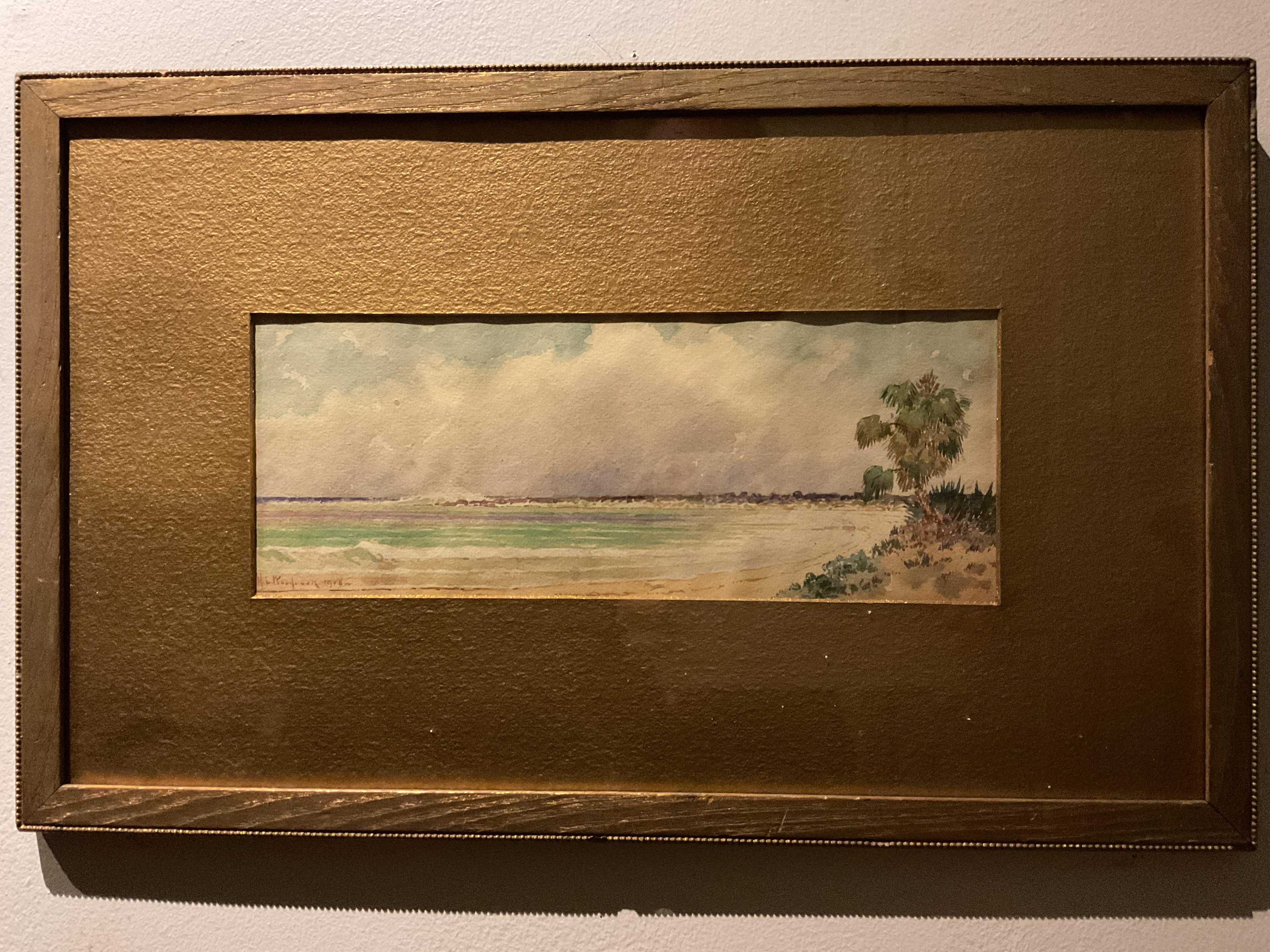 This small watercolor by well known and listed artist Hartwell Leon Woodcock is most likely a scene in the Bahamas.  Woodcock was born in Maine in 1853 and spent most of his life there, painting the New England coast and the Bahamas.  Woodcock was