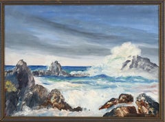 Pittura ad olio di metà secolo con paesaggio marino del Big Sur