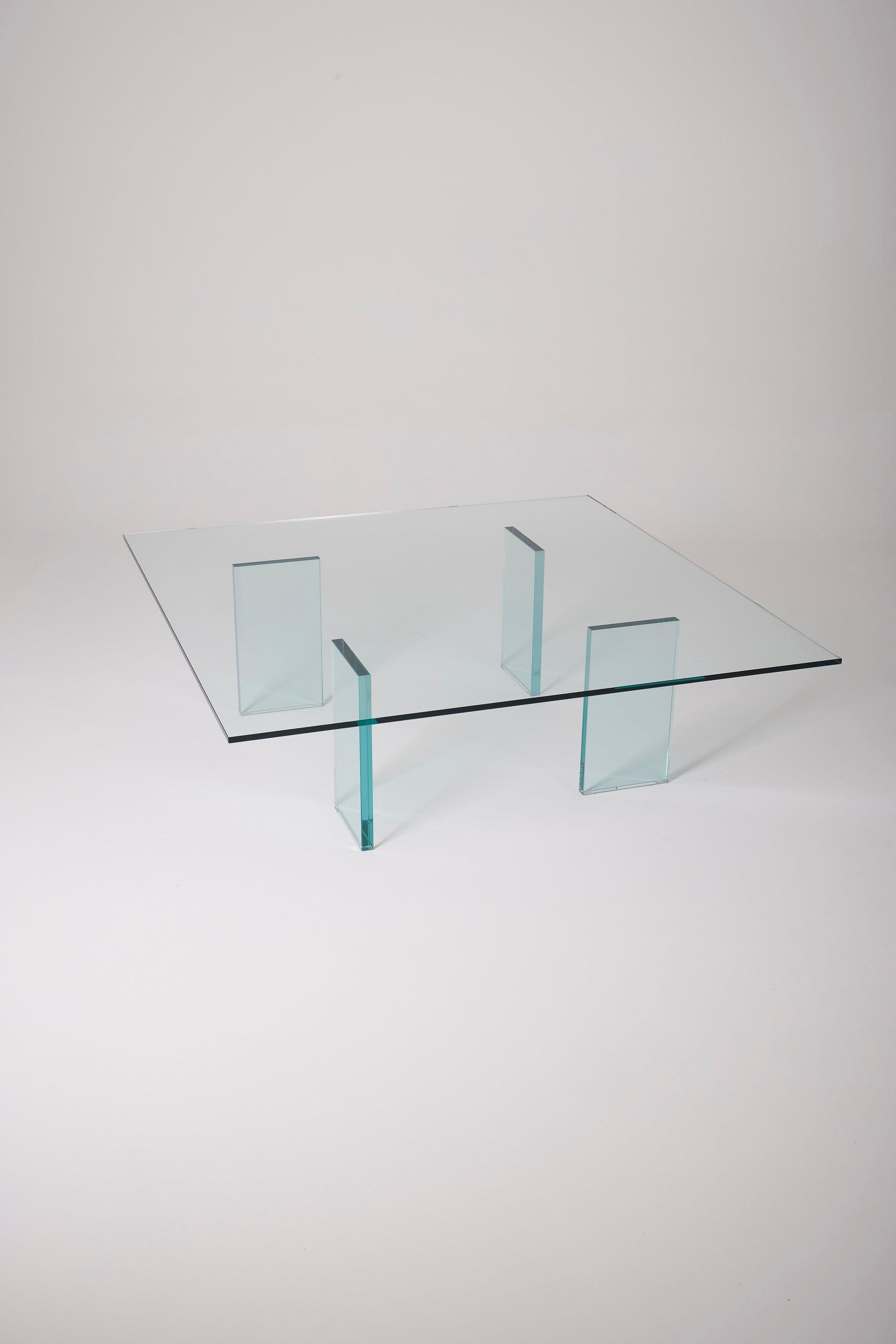 haru glass coffee table by japanese designer shiro kuramata, 1976. an iconic piece of international design with thermally welded legs and a clear tempered crystal top. slight chip on one edge of the table, no material loss.
DV855