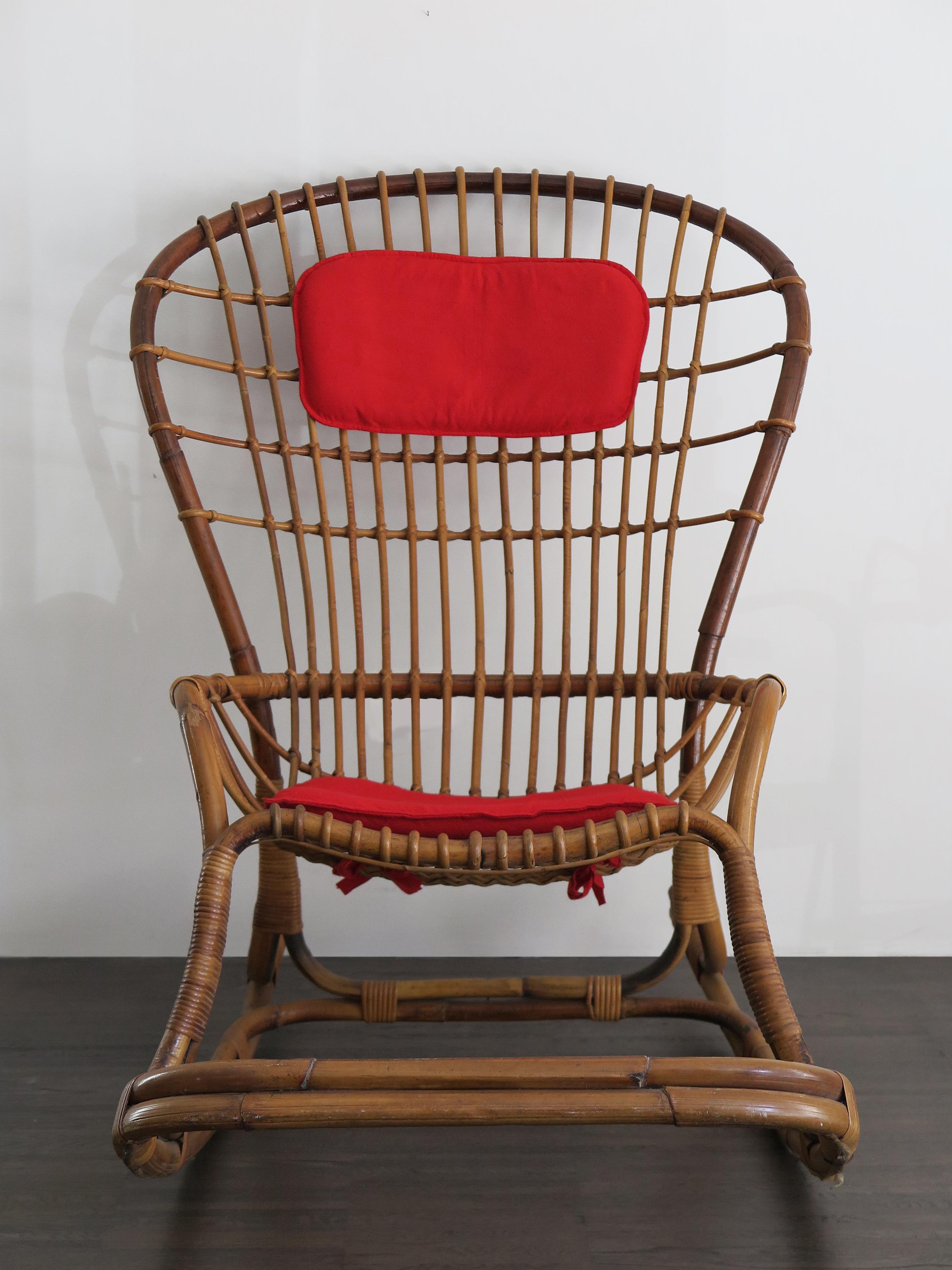 Mid-Century Modern Haruki Miyagima for Bonacina Italian Midcentuty Rattan Rocking Chair, 1960s For Sale
