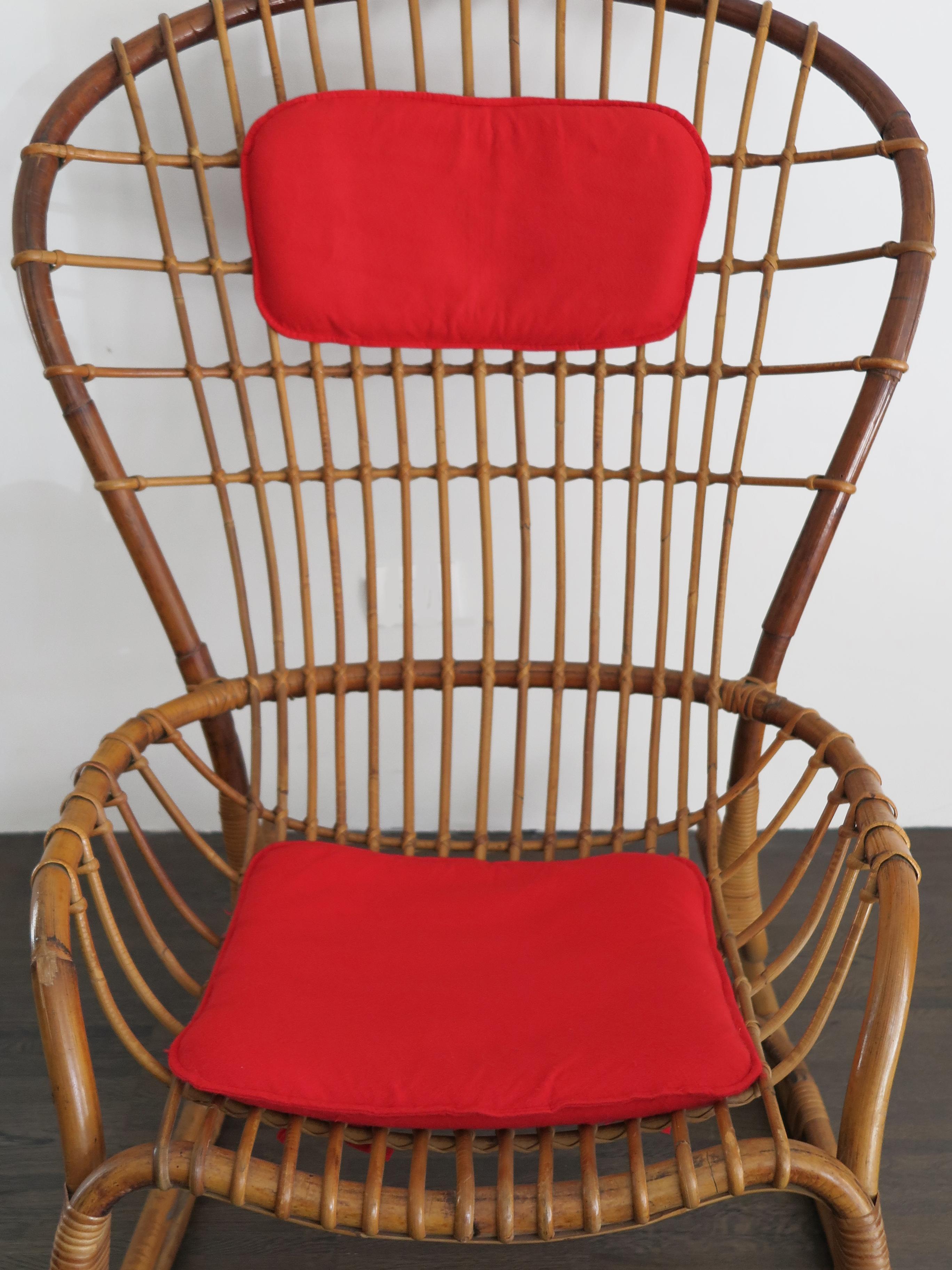 Haruki Miyagima for Bonacina Italian Midcentuty Rattan Rocking Chair, 1960s In Good Condition For Sale In Reggio Emilia, IT