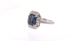 Certified 3.63 Carats No Heat Emerald Cut Sapphire Diamond Art Deco Style Ring