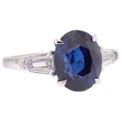 GRS Certified 5.29 Carats Royal Blue Sapphire Three Stone Ring in Platinum