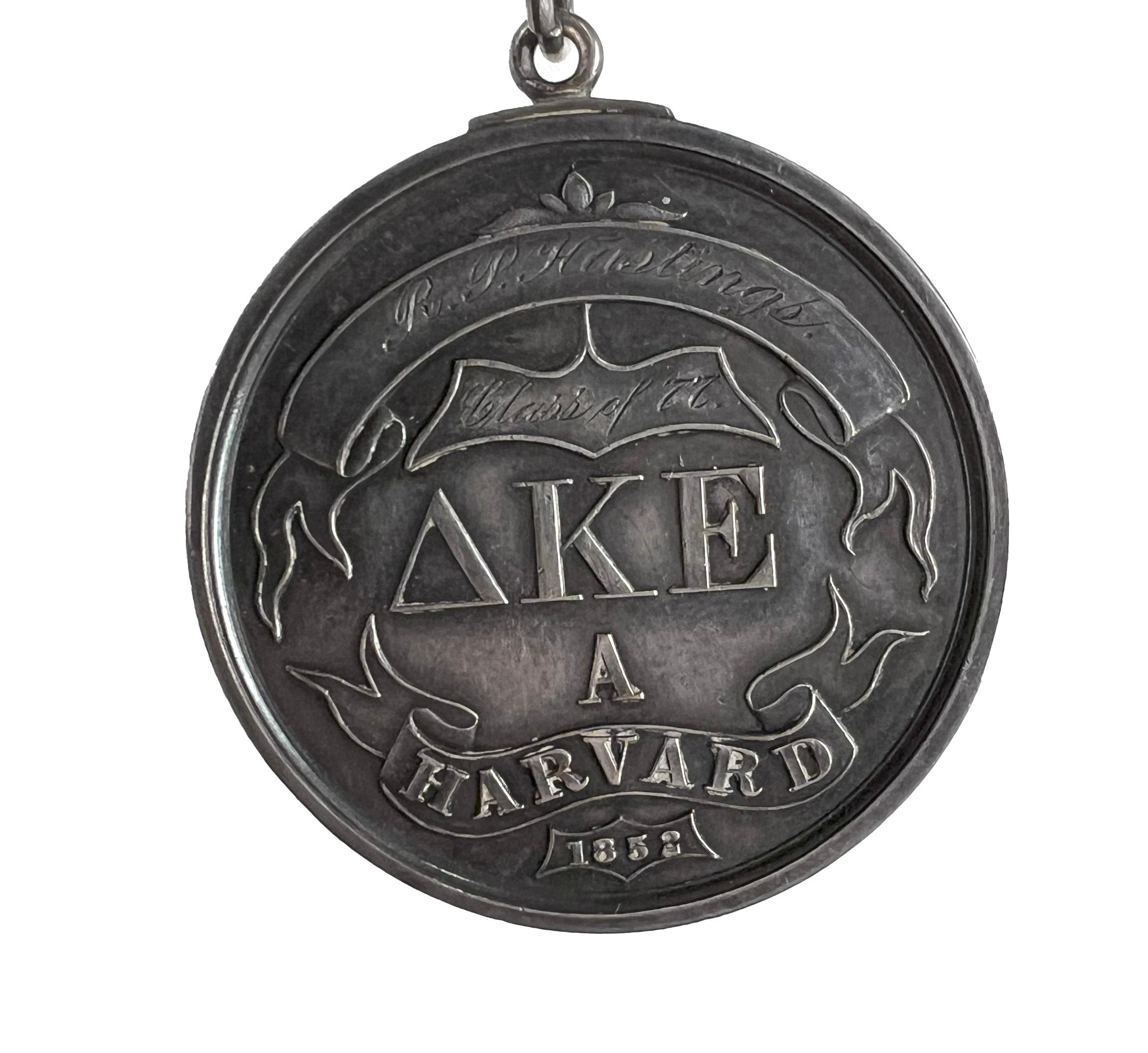 American  Harvard Fraternal Medallion - Delta Kappa Epsilon DKE 1877 Robert P. Hastings  For Sale