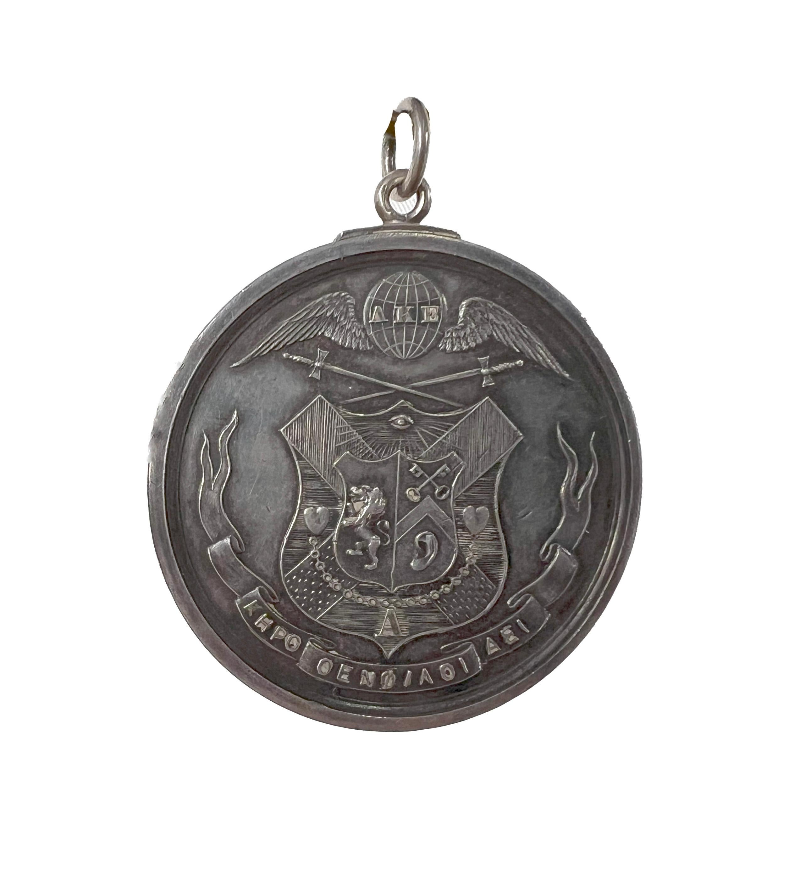 Late 19th Century  Harvard Fraternal Medallion - Delta Kappa Epsilon DKE 1877 Robert P. Hastings  For Sale