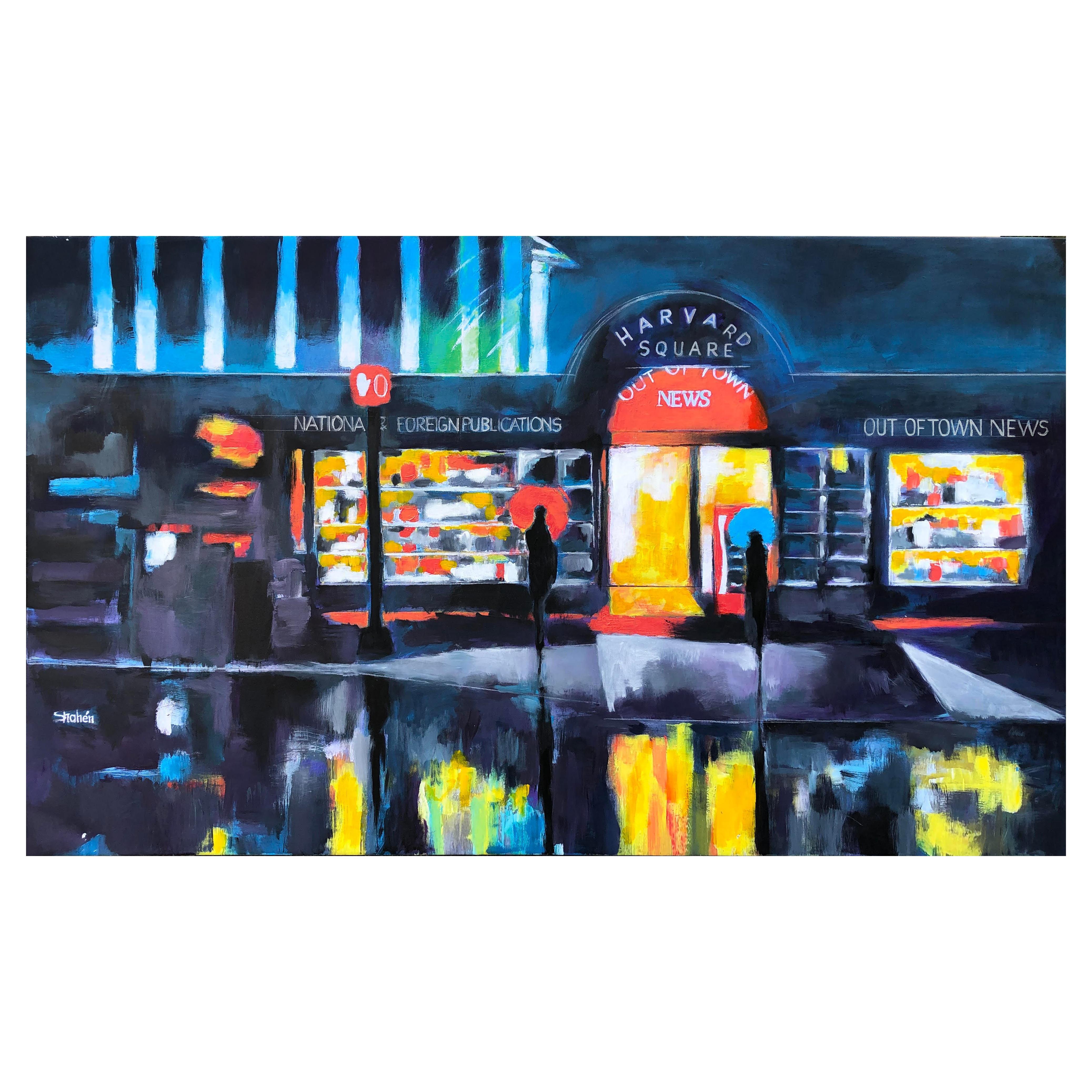 "Harvard Square Newsstand", Mixed Media on Canvas by Shahen Zarookian For Sale