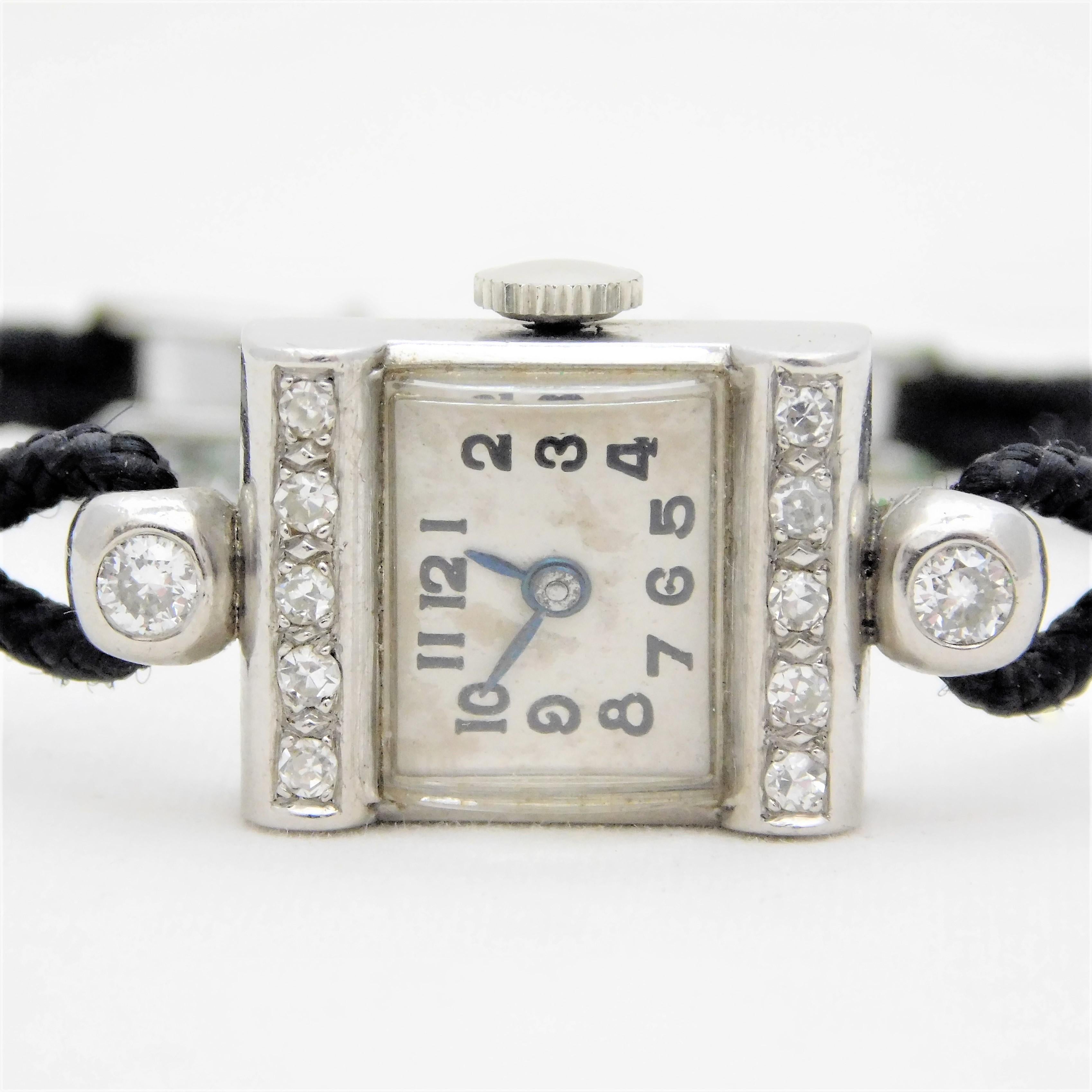 Women's Harvel Ladies Palladium Diamond Art Deco Manual Wristwatch, circa 1930 For Sale